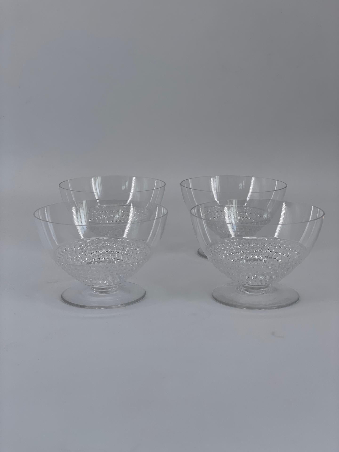 Mid-20th Century 4 Art Deco Champagne Glasses by Rene Lalique, Nippon model
