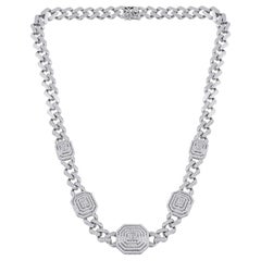 4 Ct Baguette Diamond Halo Link Unisex Chain Necklace 14 Karat White Gold Gift