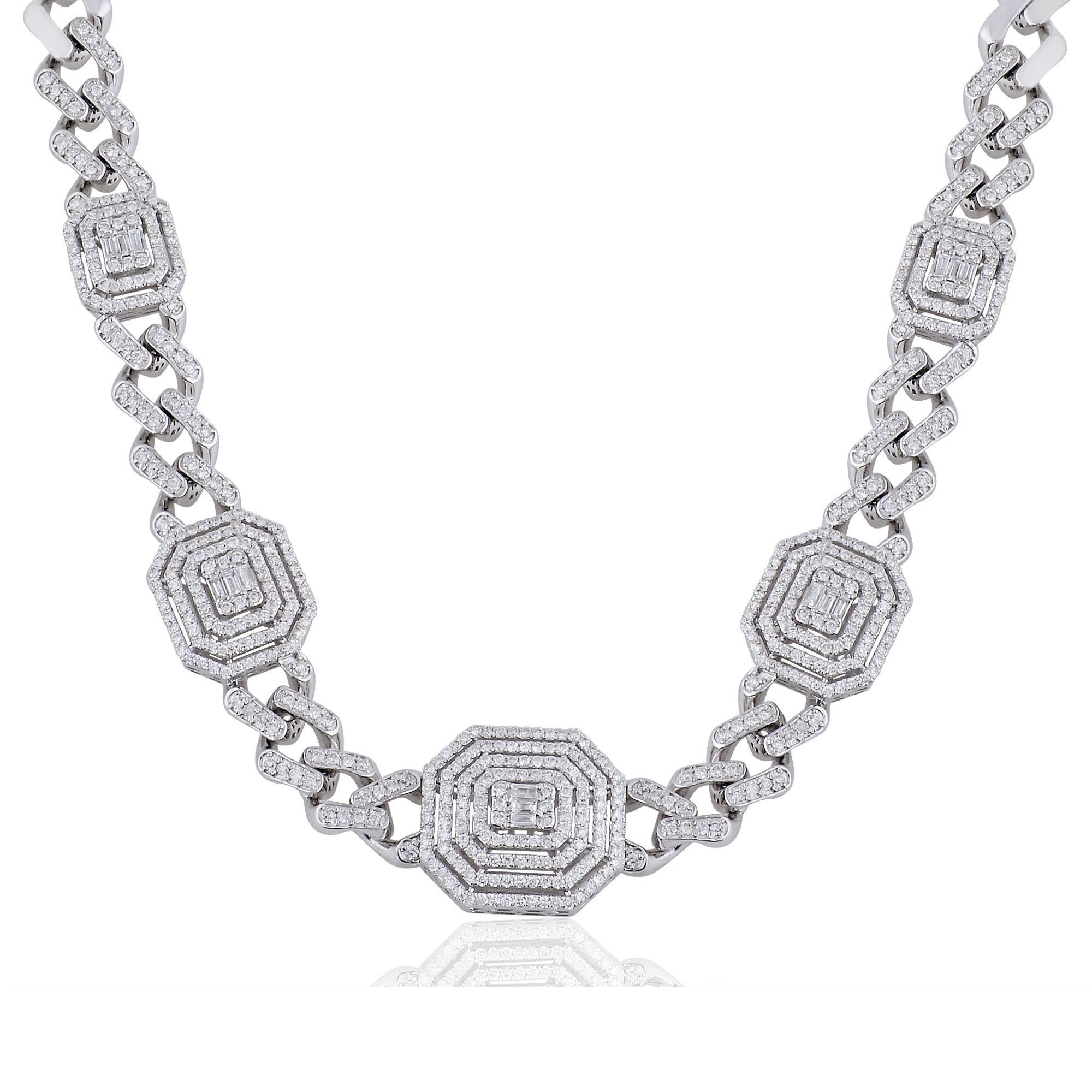 Donna 4 Ct Baguette Diamond Halo Link Unisex Collana a catena in oro bianco 18 carati Regalo in vendita