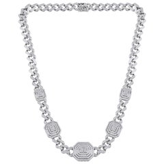 4 Ct Baguette Diamond Halo Link Unisex Collana a catena in oro bianco 18 carati Regalo