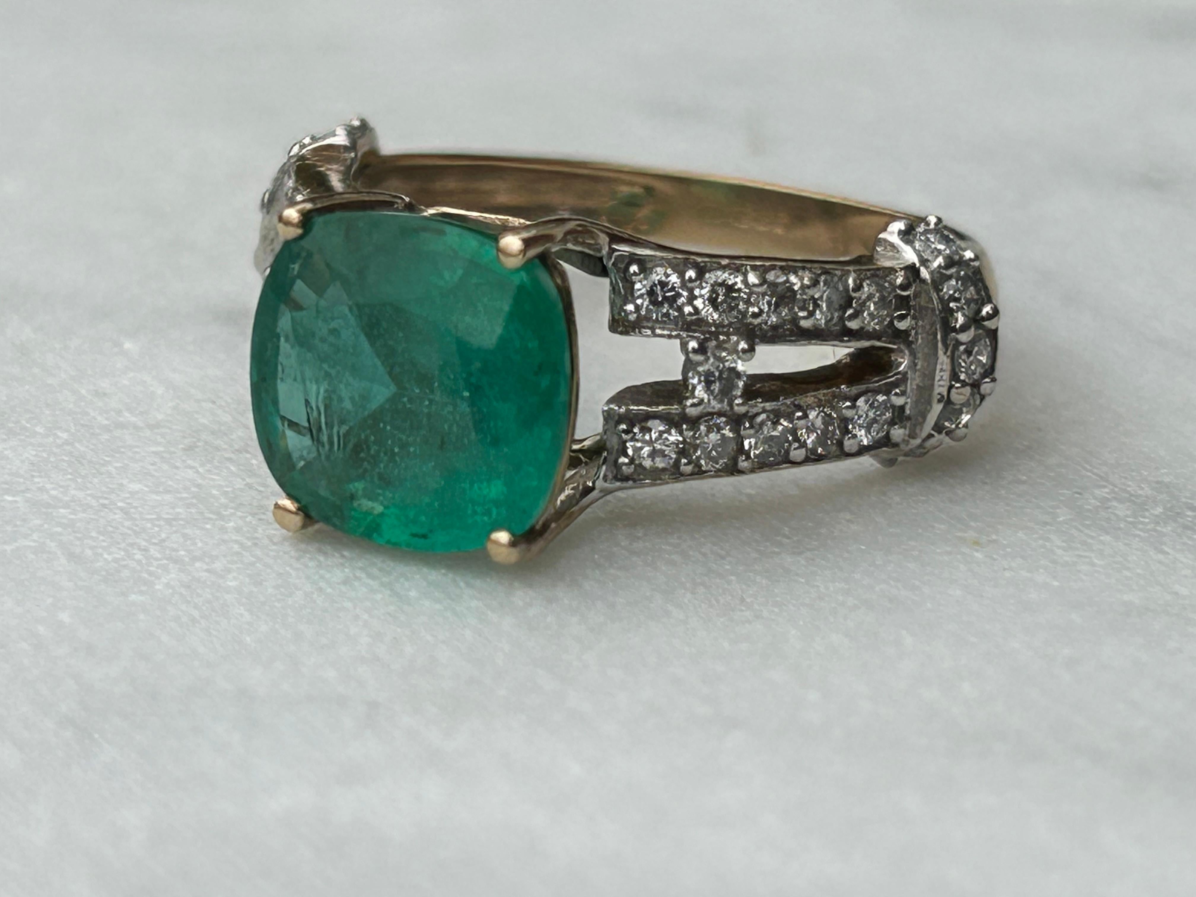 2.5 Carat Cushion Cut Columbian Emerald and .5ctw Diamond Ring 3