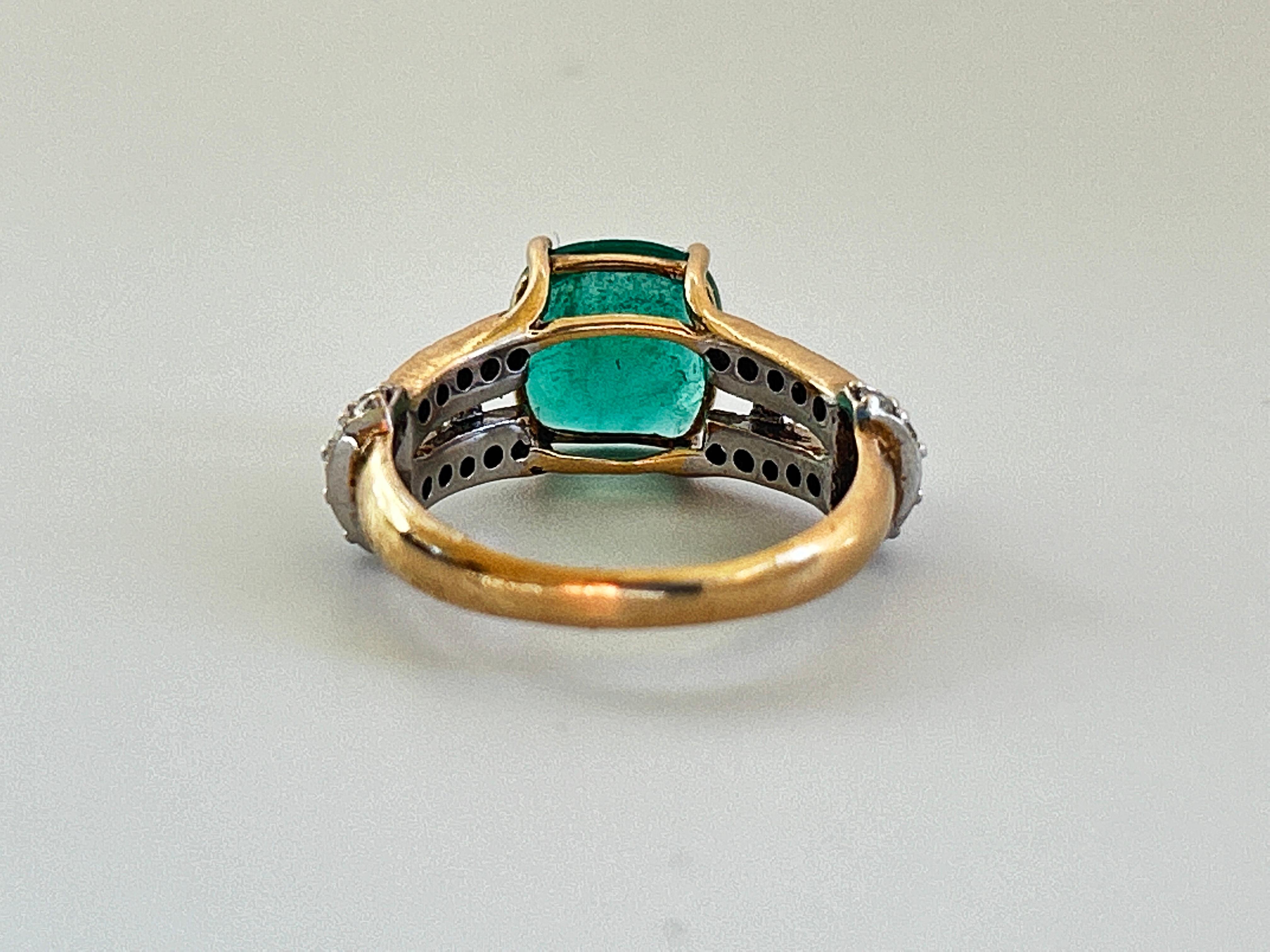 2.5 Carat Cushion Cut Columbian Emerald and .5ctw Diamond Ring For Sale 8