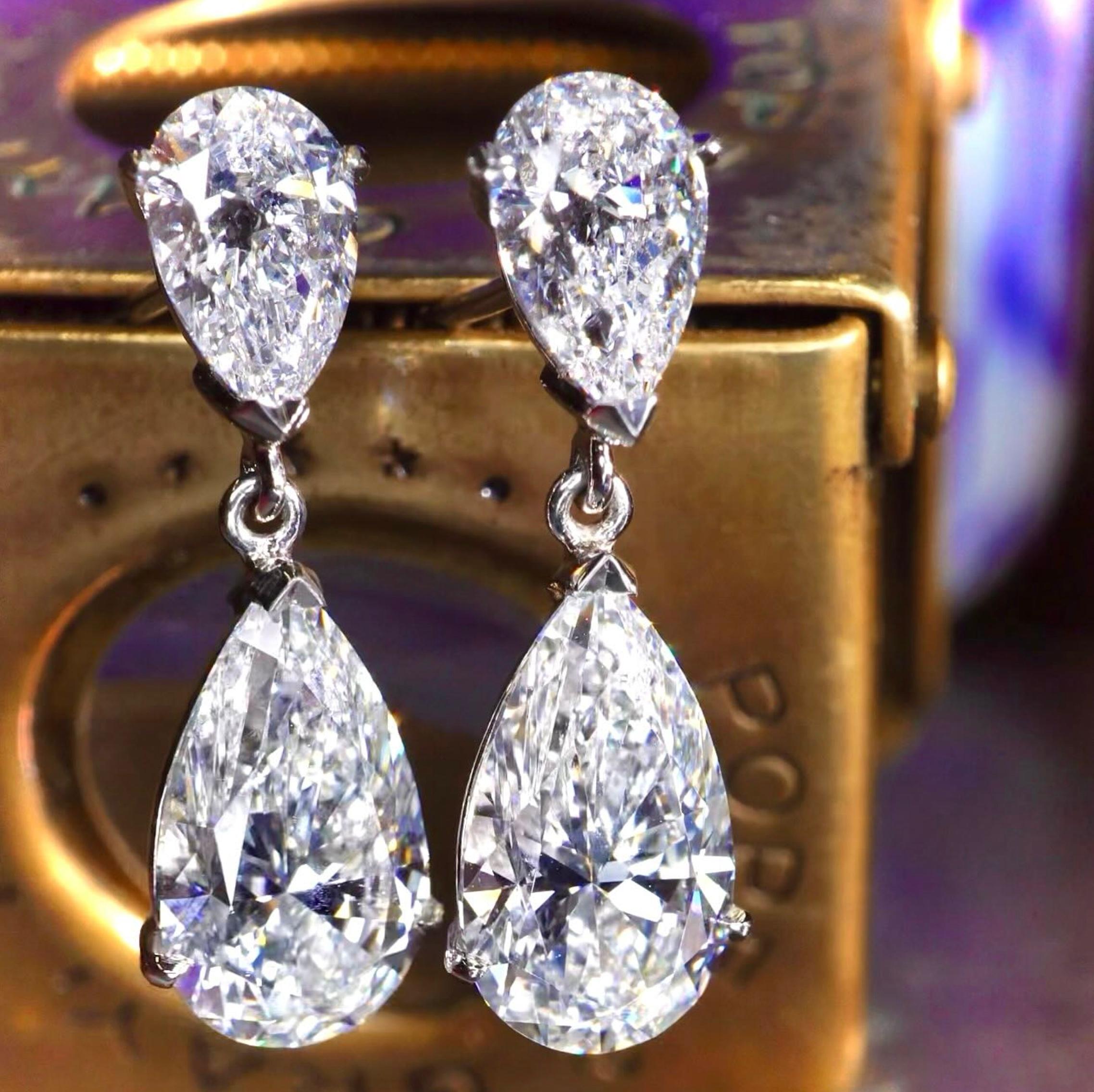 Contemporary 4 CT Dangling Pear Diamond Earrings For Sale