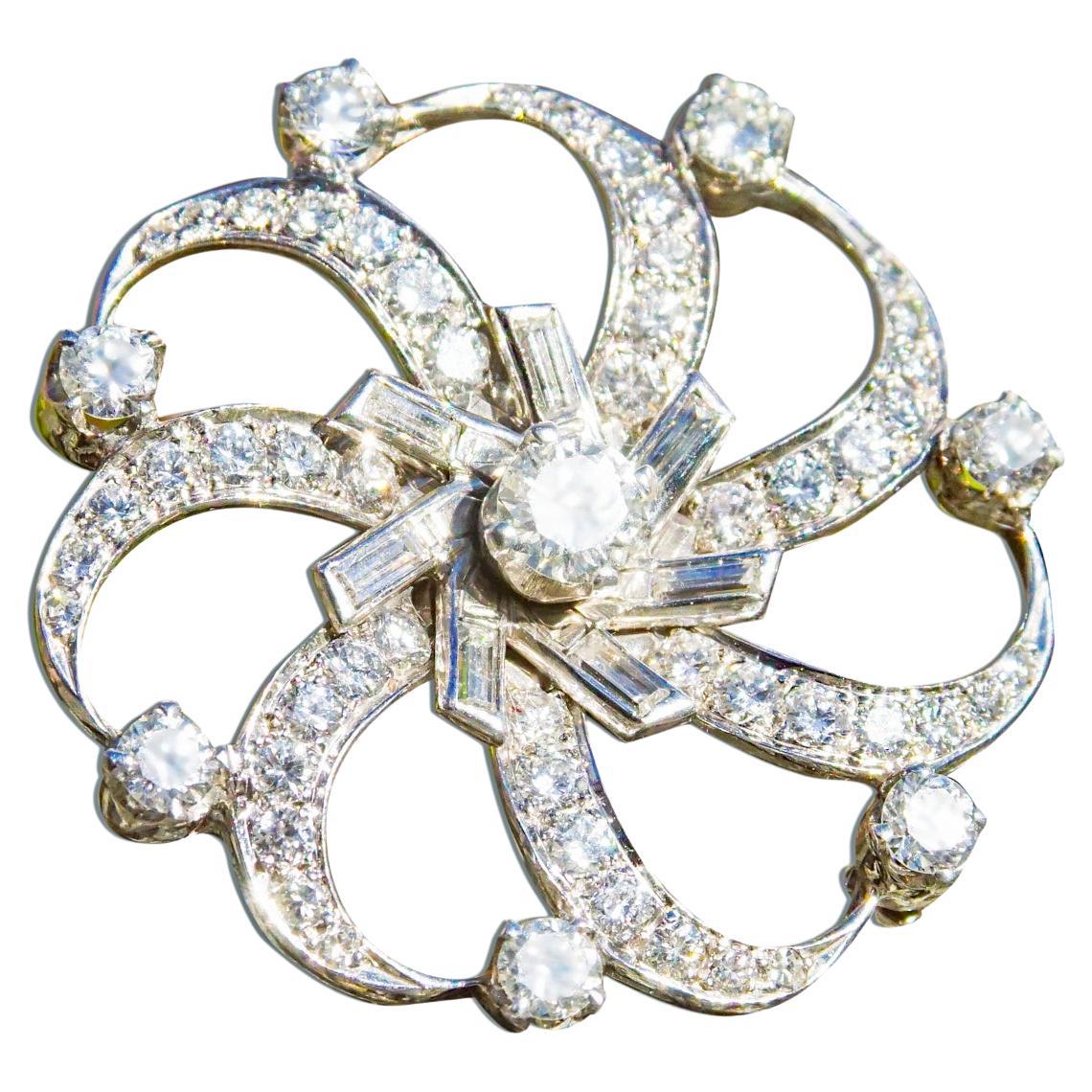 Platinum 5.54ct Diamond Floral Cluster Pendant w/ 1.0ct Center Stone ...