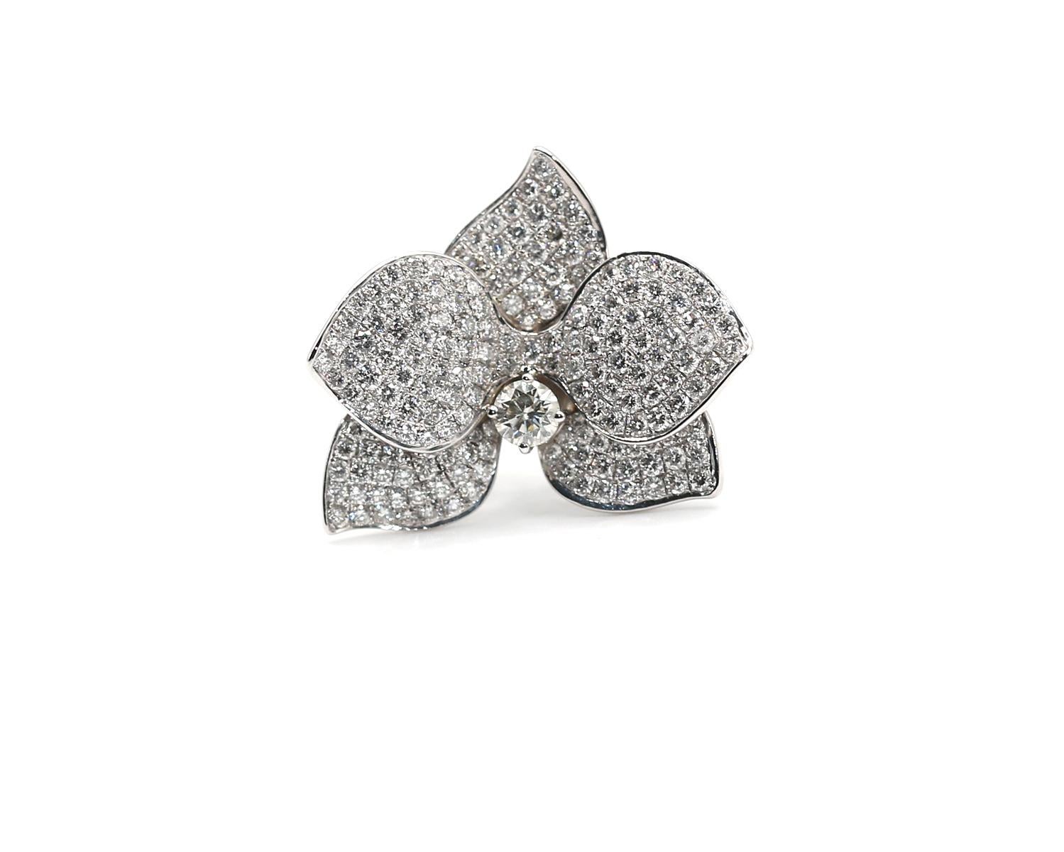 4 Ct Diamond Orchid Flower Ring 18K White Gold, 2000 7