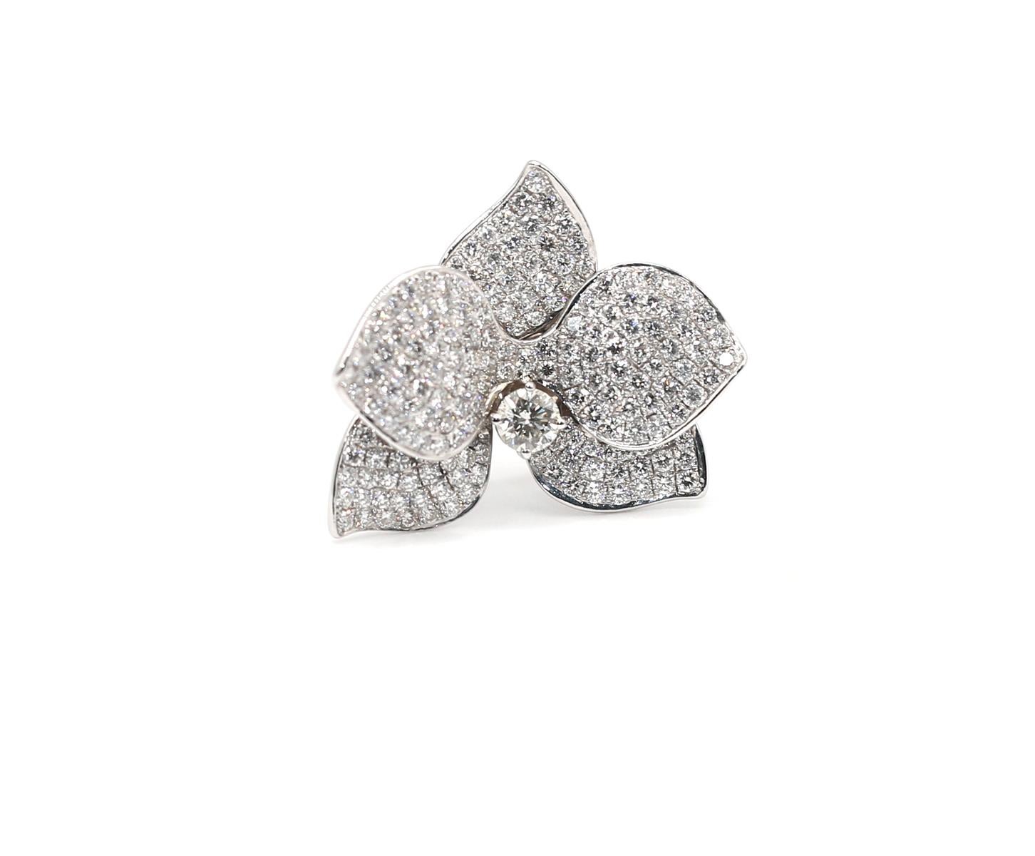 4 Ct Diamond Orchid Flower Ring 18K White Gold, 2000 8
