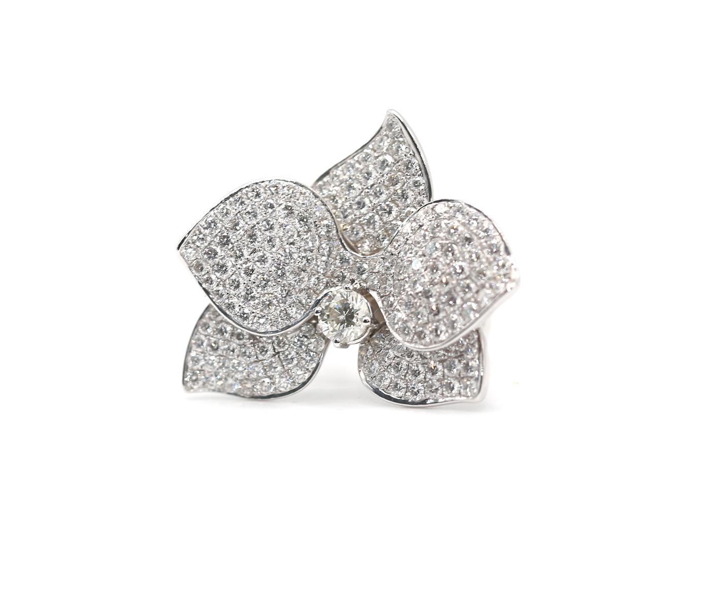 Women's 4 Ct Diamond Orchid Flower Ring 18K White Gold, 2000