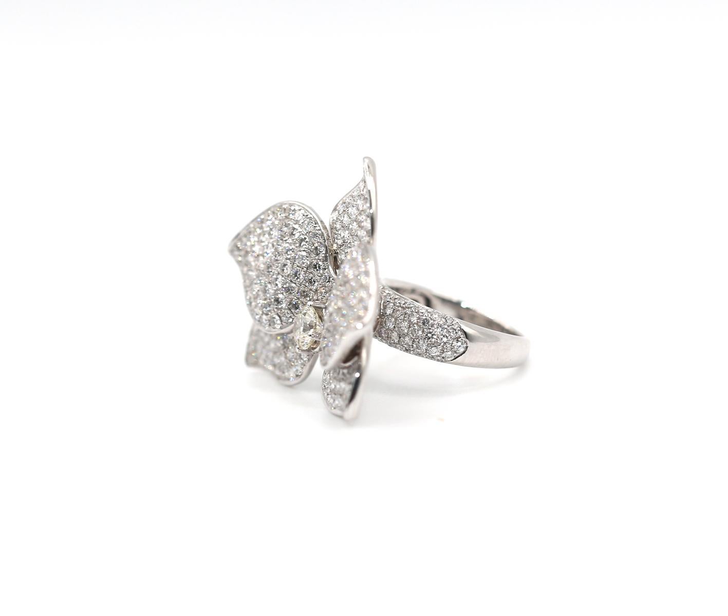 4 Ct Diamond Orchid Flower Ring 18K White Gold, 2000 1