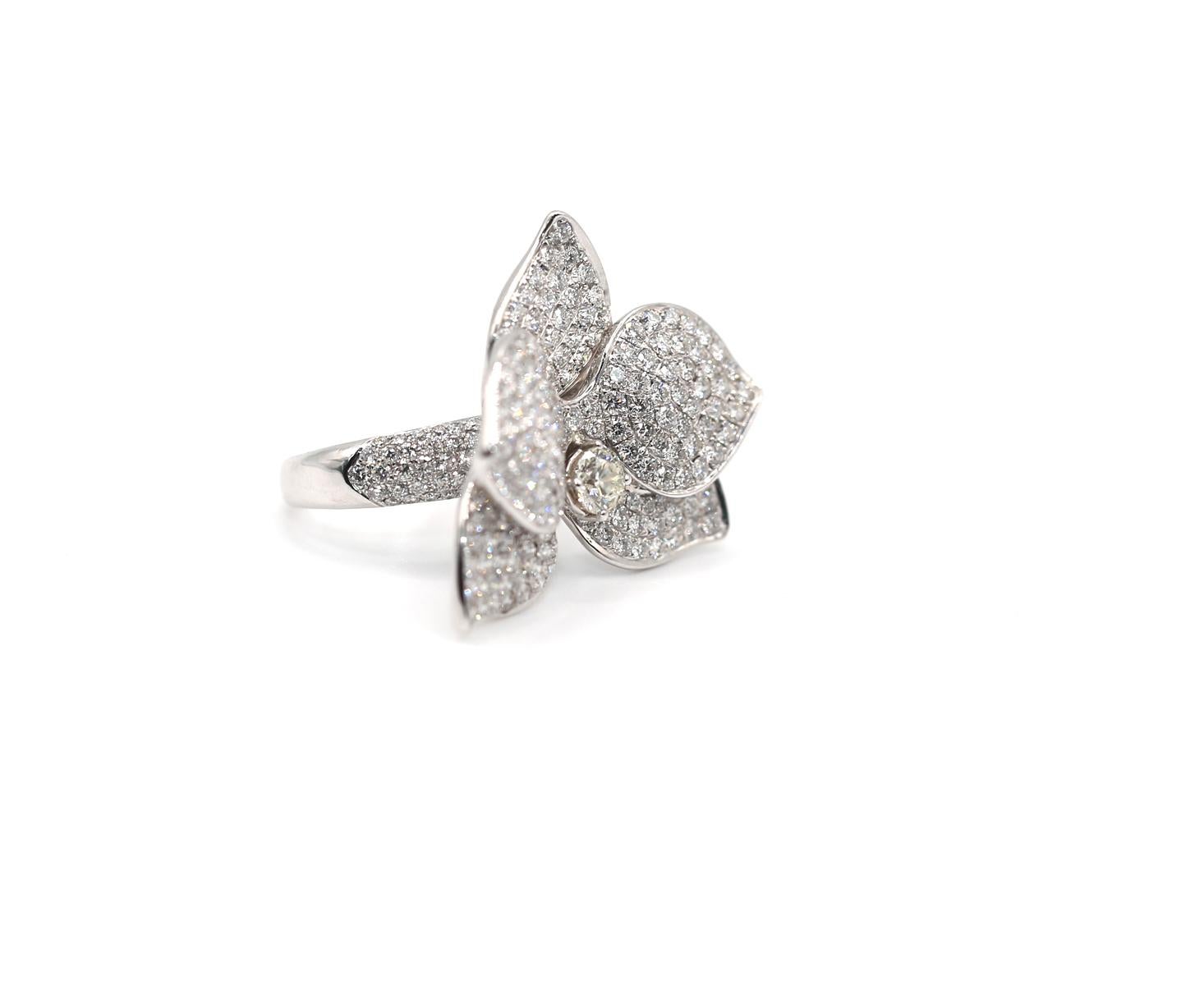 4 Ct Diamond Orchid Flower Ring 18K White Gold, 2000 3
