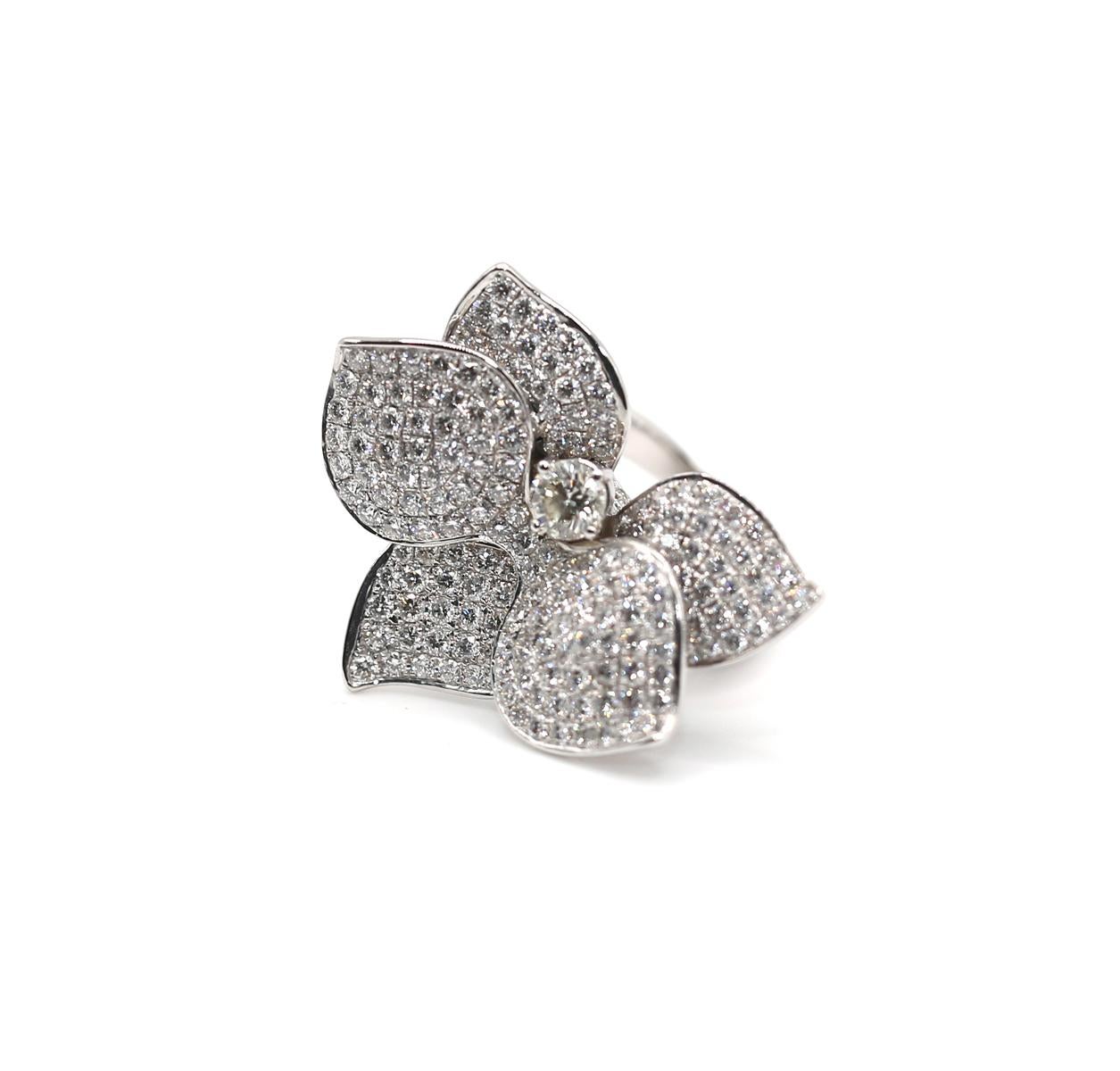4 Ct Diamond Orchid Flower Ring 18K White Gold, 2000 4