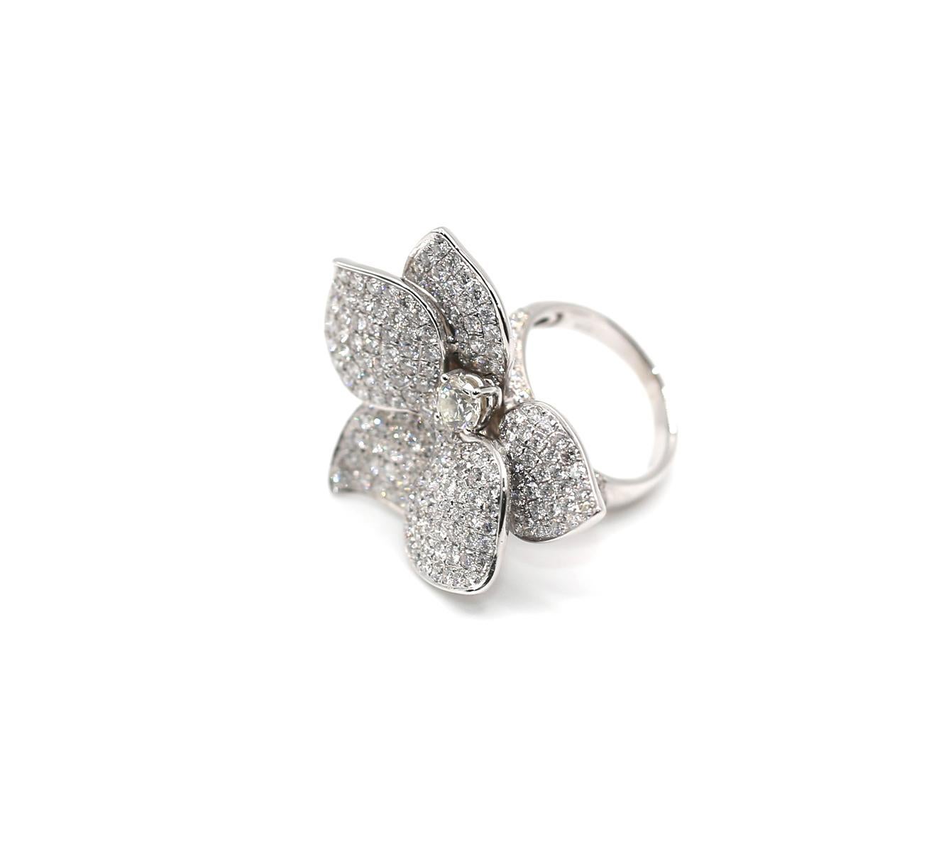 4 Ct Diamond Orchid Flower Ring 18K White Gold, 2000 5