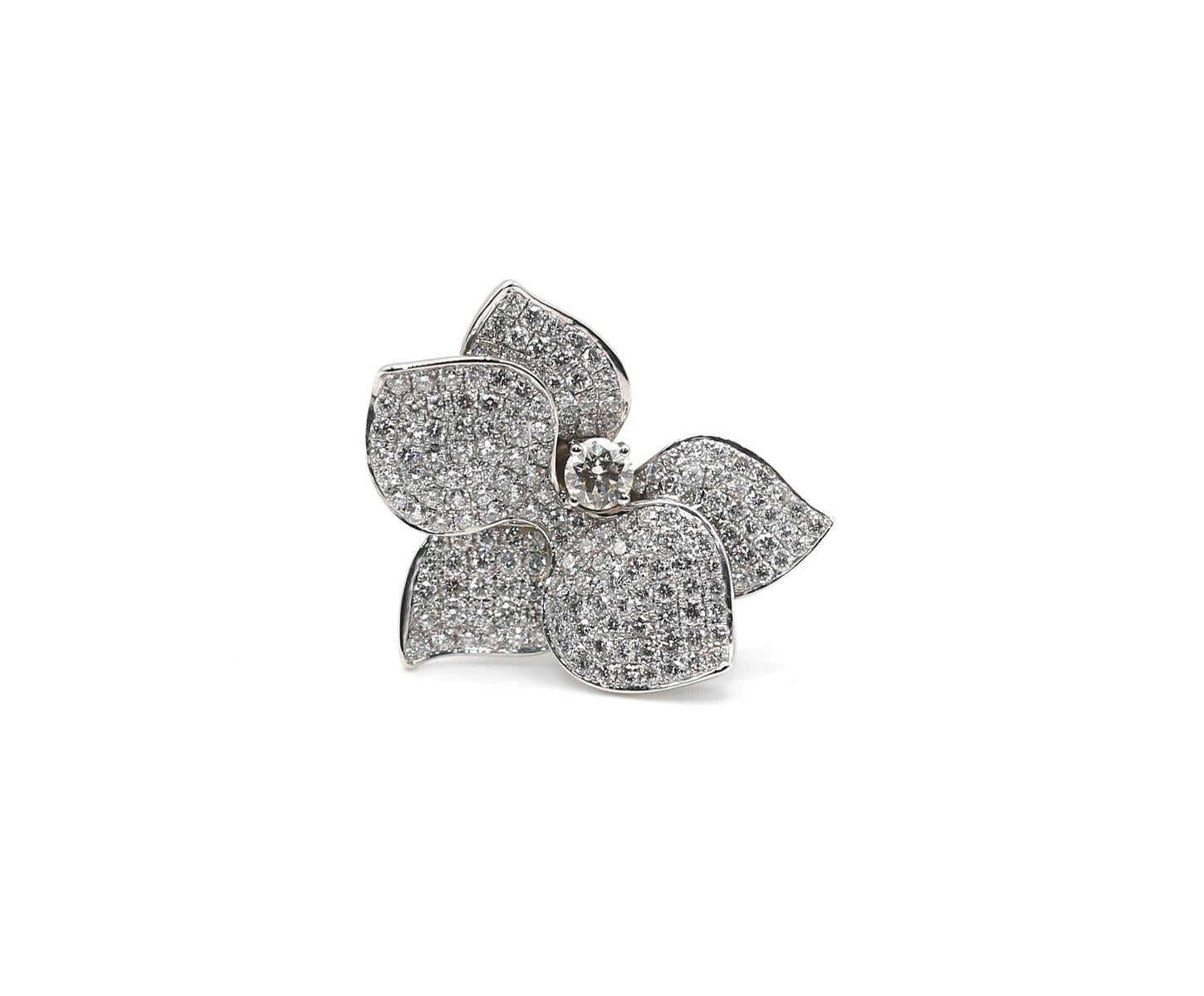 4 Ct Diamond Orchid Flower Ring 18K White Gold, 2000 6