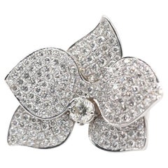 4 Ct Diamond Orchid Flower Ring 18K White Gold, 2000