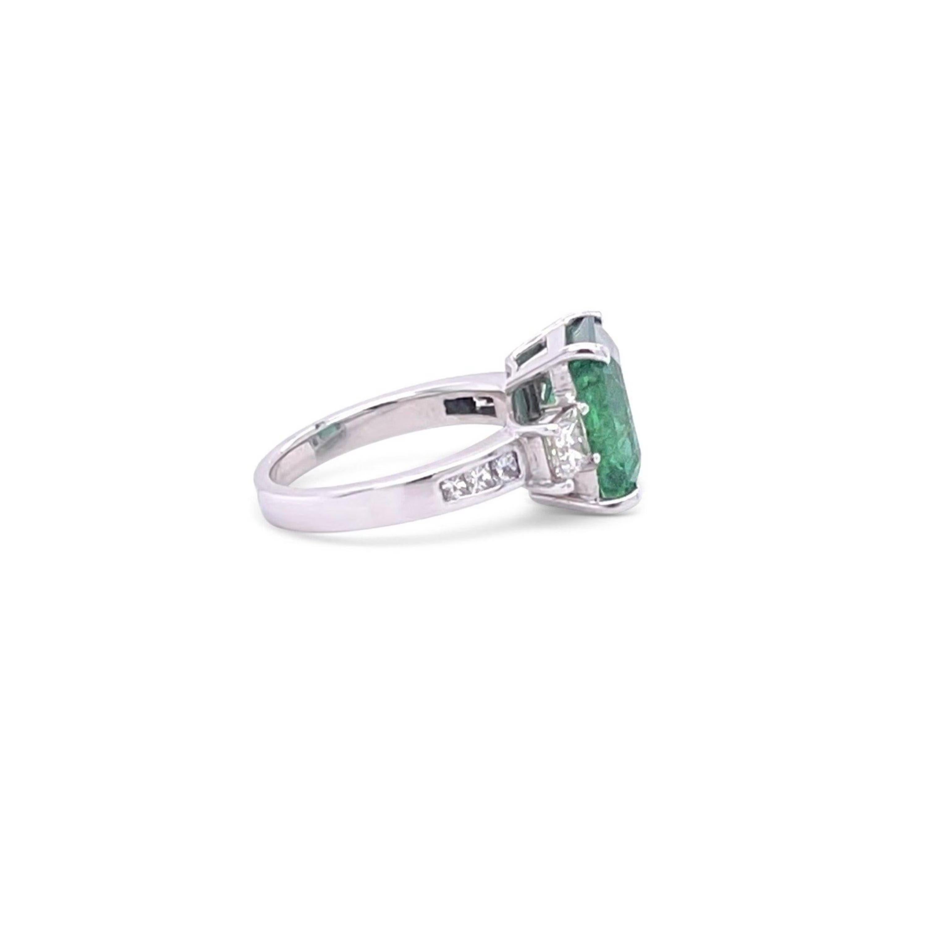 For Sale:  4 Carat Emerald Cut Emerald Diamond Engagement Ring, Halo Diamond 18K Gold Ring 4