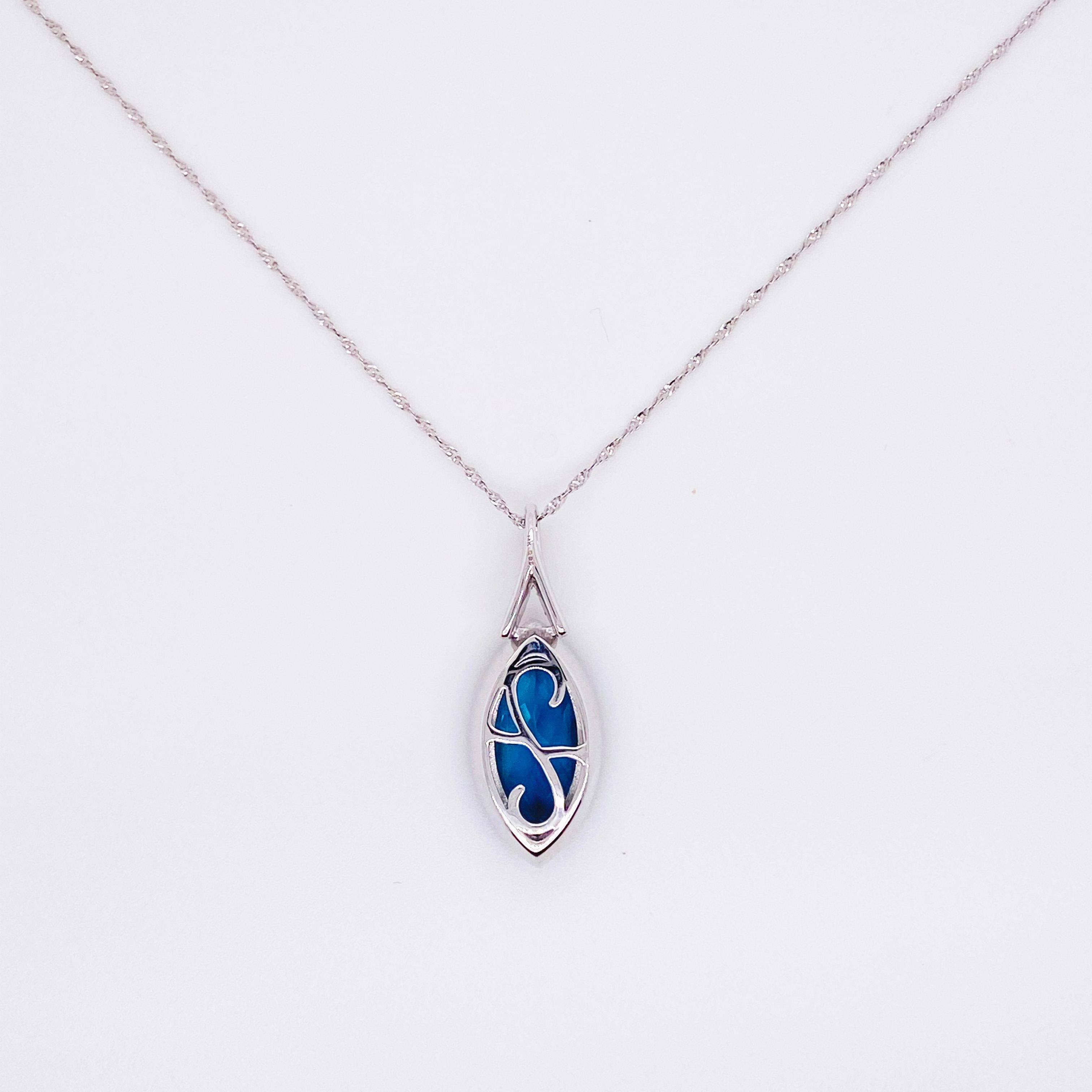 Women's 4 Carat London Blue Topaz & Diamond Halo Pendant 14 Karat Gold Marquise Necklace