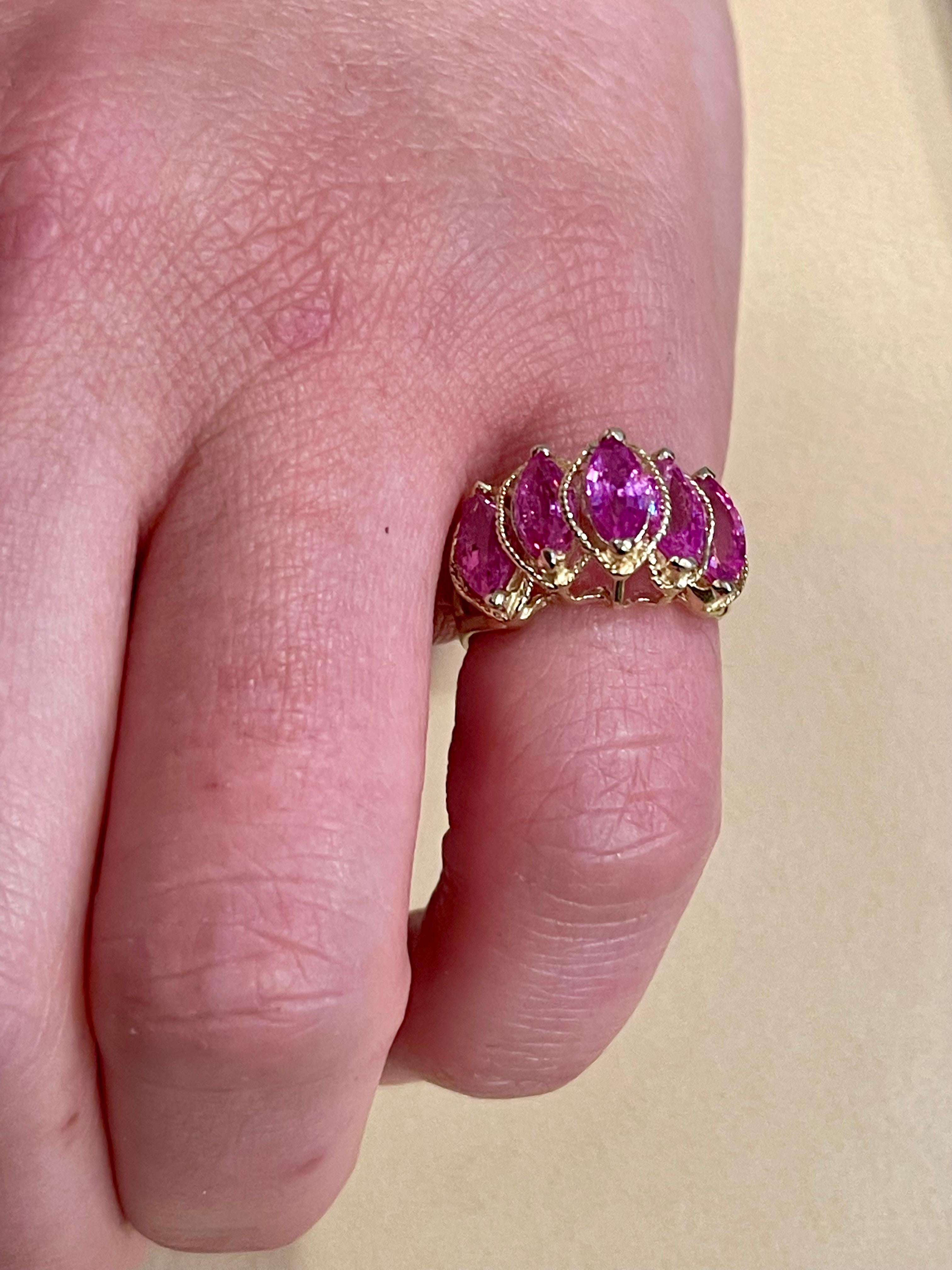 4 Ct, Marquise Pink Sapphire 14 Karat Yellow Gold Band/ Ring, Estate In Excellent Condition In New York, NY