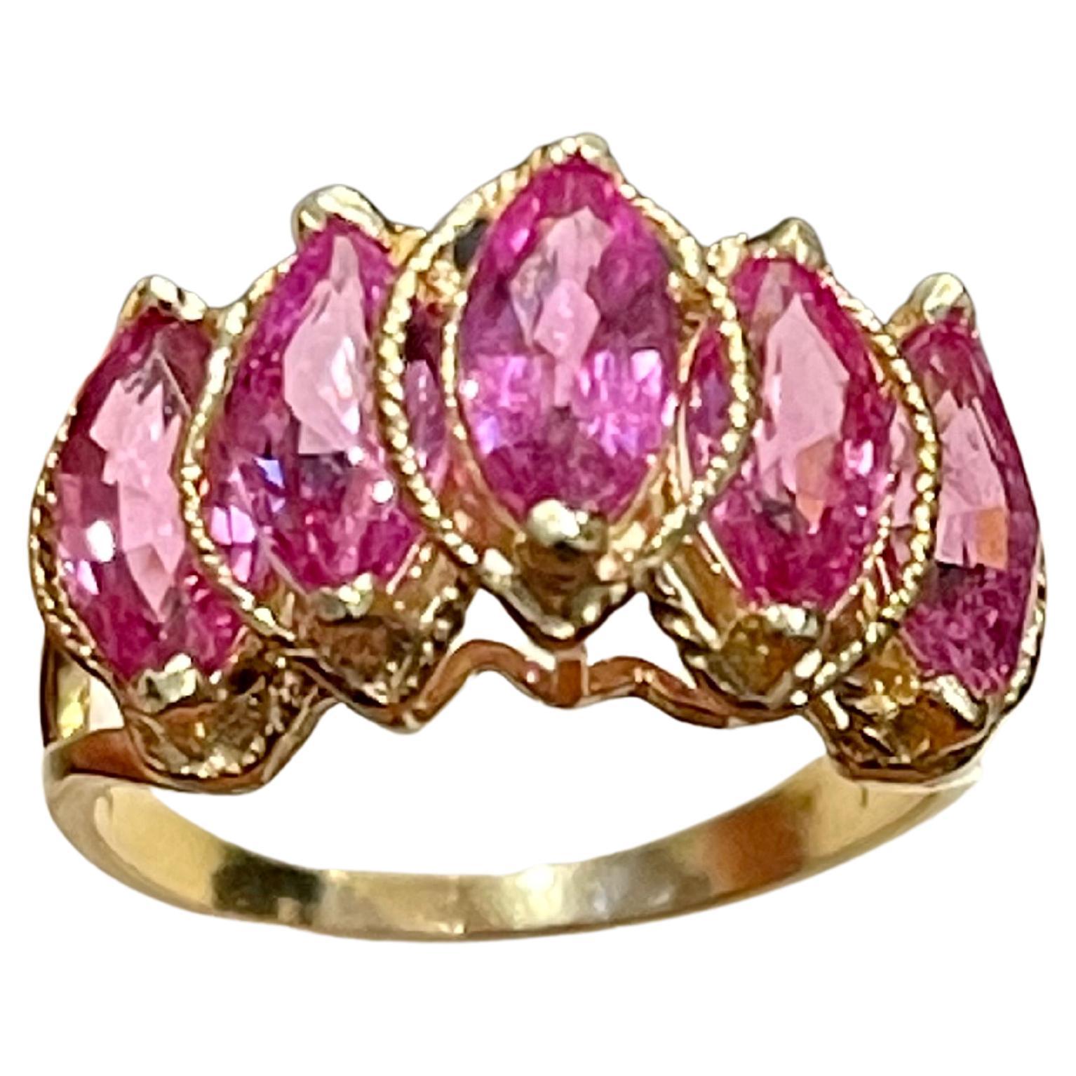 Women's 4 Ct, Marquise Pink Sapphire 14 Karat Yellow Gold Band/ Ring, Estate