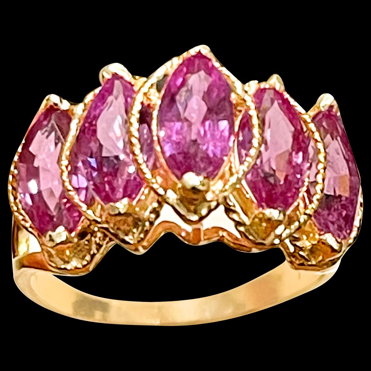4 Ct, Marquise Pink Sapphire 14 Karat Yellow Gold Band/ Ring, Estate 1