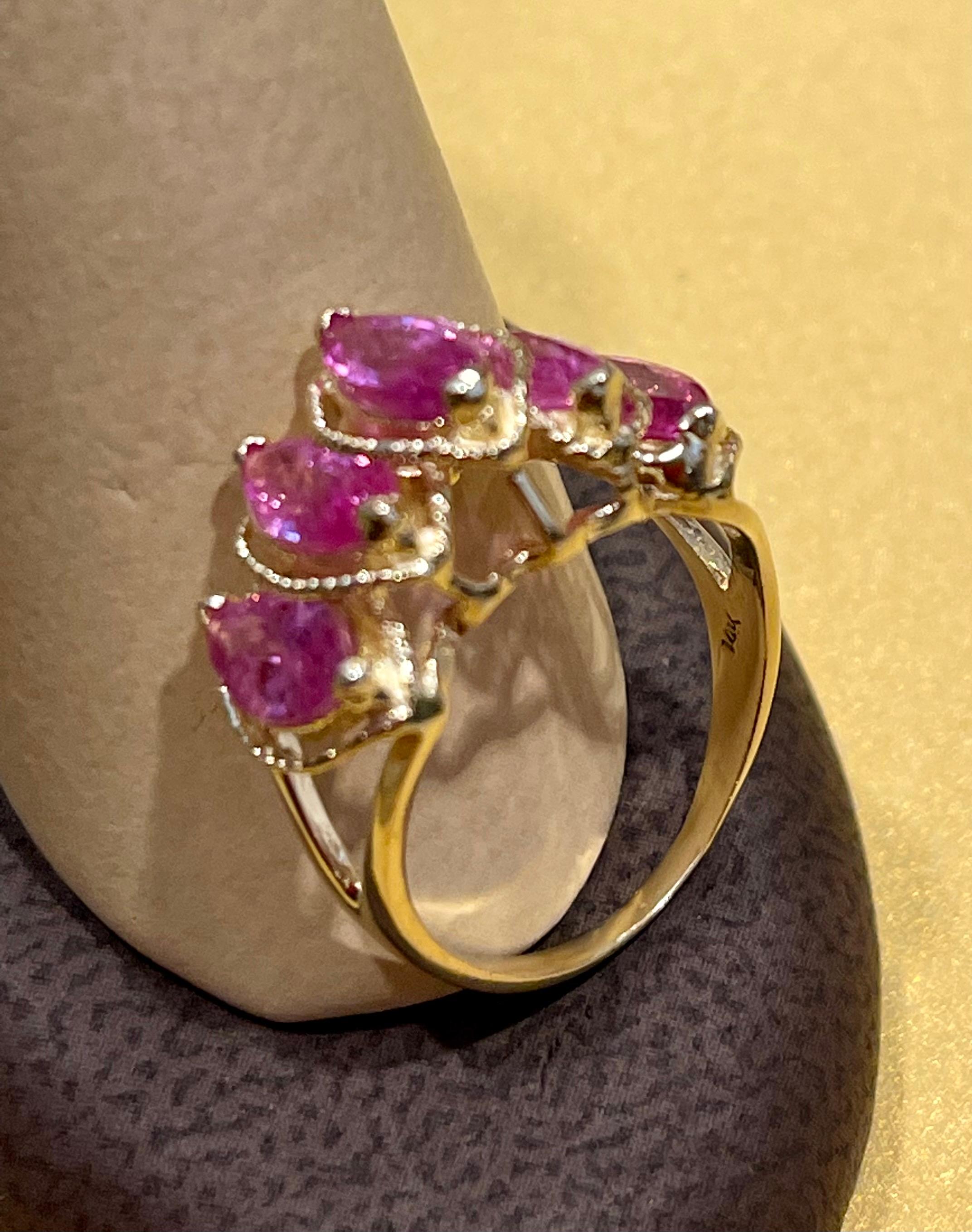 4 Ct, Marquise Pink Sapphire 14 Karat Yellow Gold Band/ Ring, Estate 4