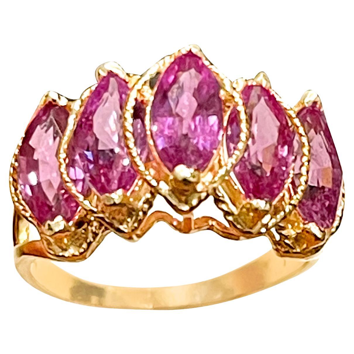 4 Ct, Marquise Pink Sapphire 14 Karat Yellow Gold Band/ Ring, Estate