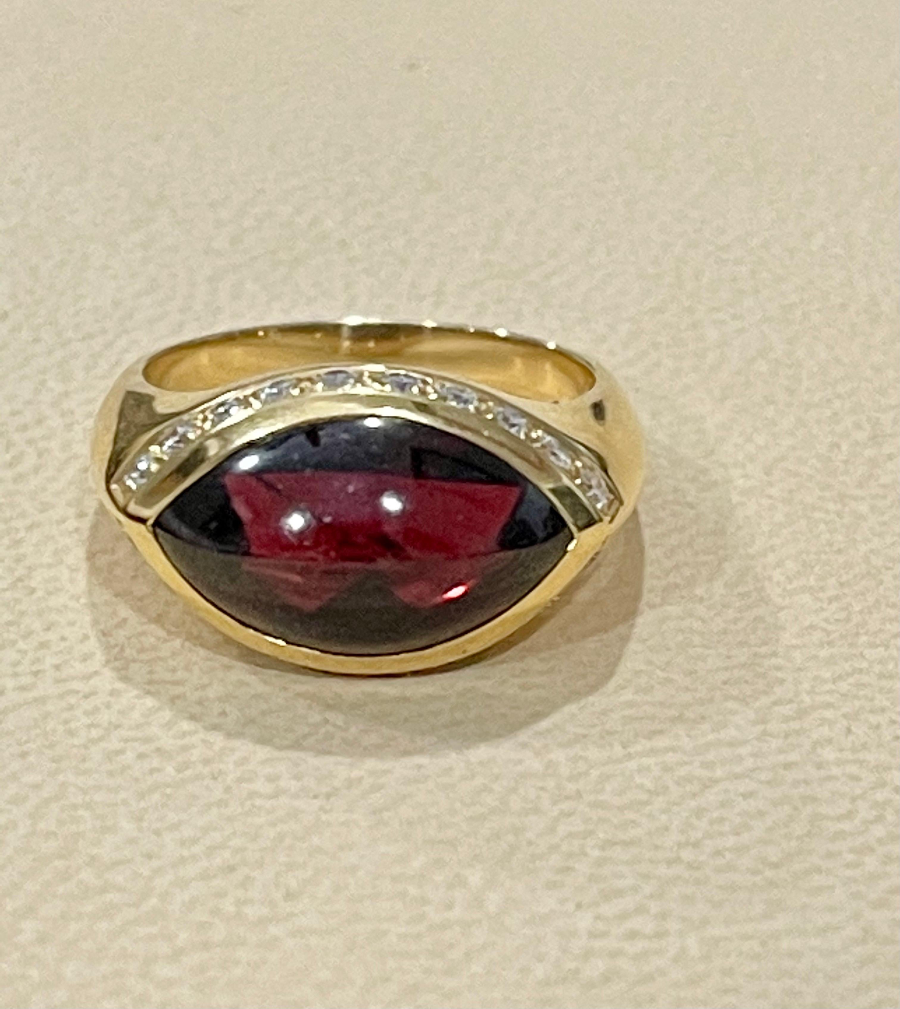 Women's 4 Carat Marquise Shape Rhodolite Garnet and Diamond Ring 18 Karat Yellow Gold