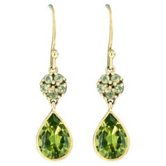 4 Ct. Natural Peridot Vintage Style Floral Drop Earrings in 9K Yellow Gold