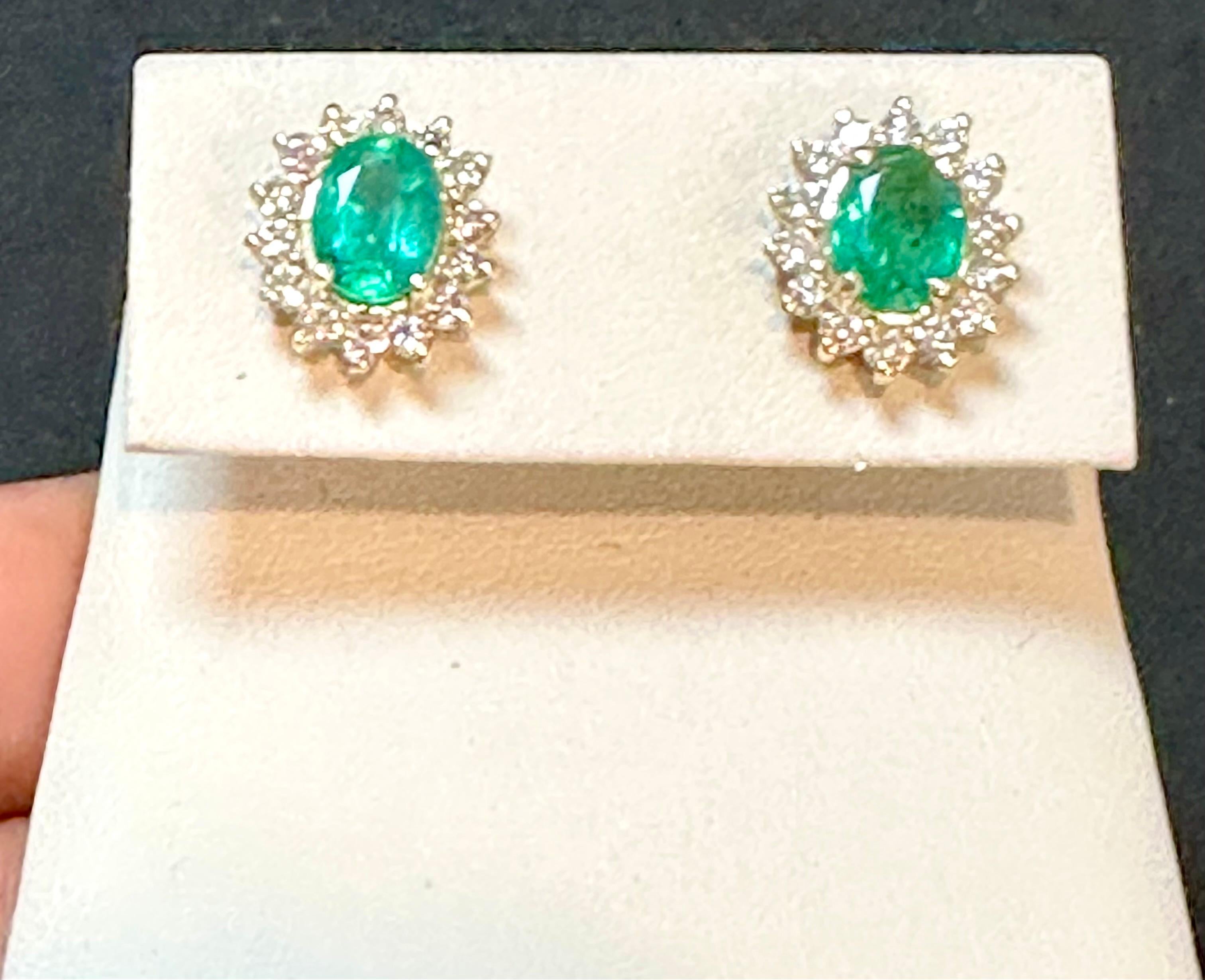 4 Ct Oval Shape Emerald & 1.5 Ct Diamond Post Back Earrings 14 Karat Yellow Gold For Sale 5