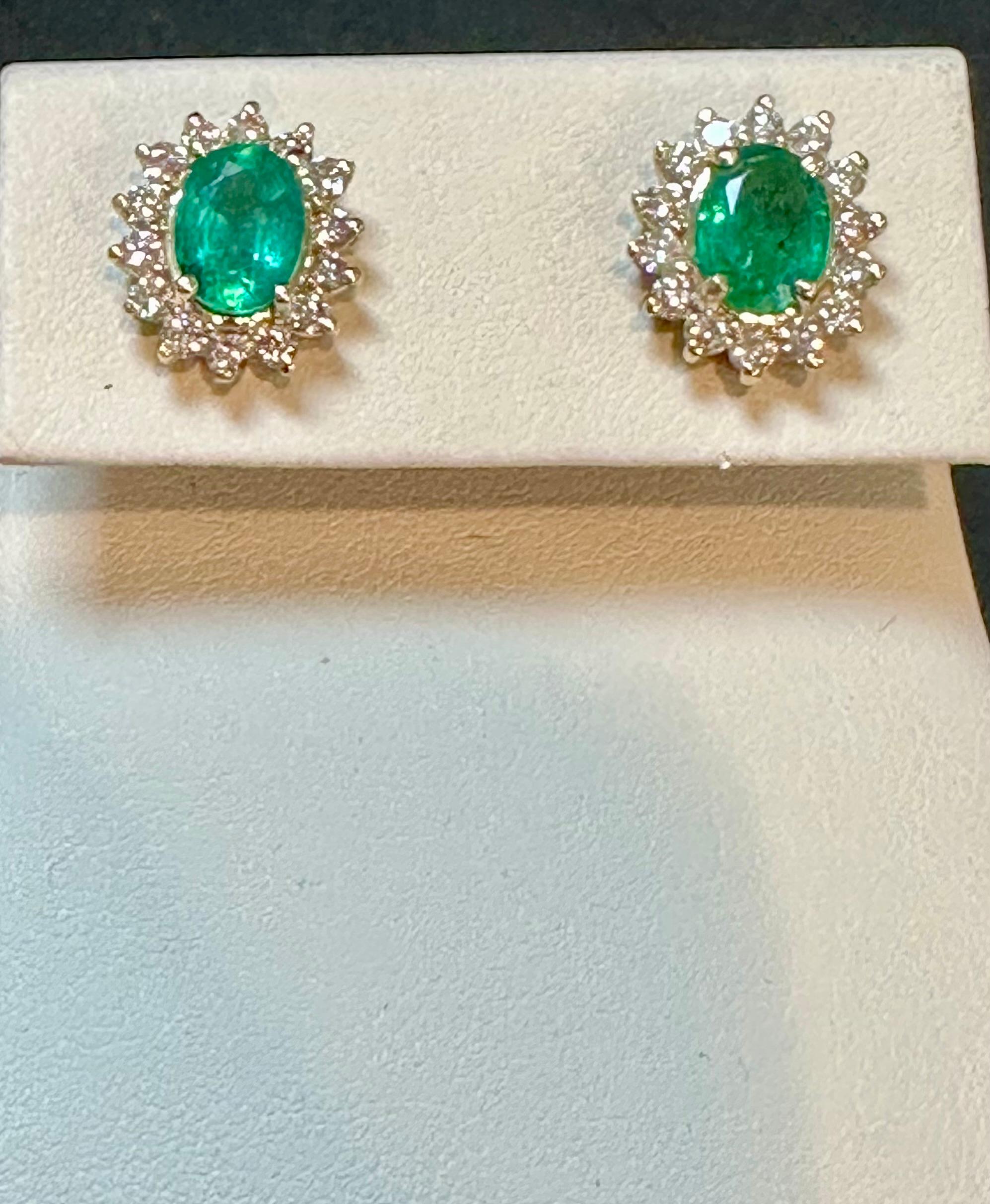 4 Ct Oval Shape Emerald & 1.5 Ct Diamond Post Back Earrings 14 Karat Yellow Gold For Sale 6