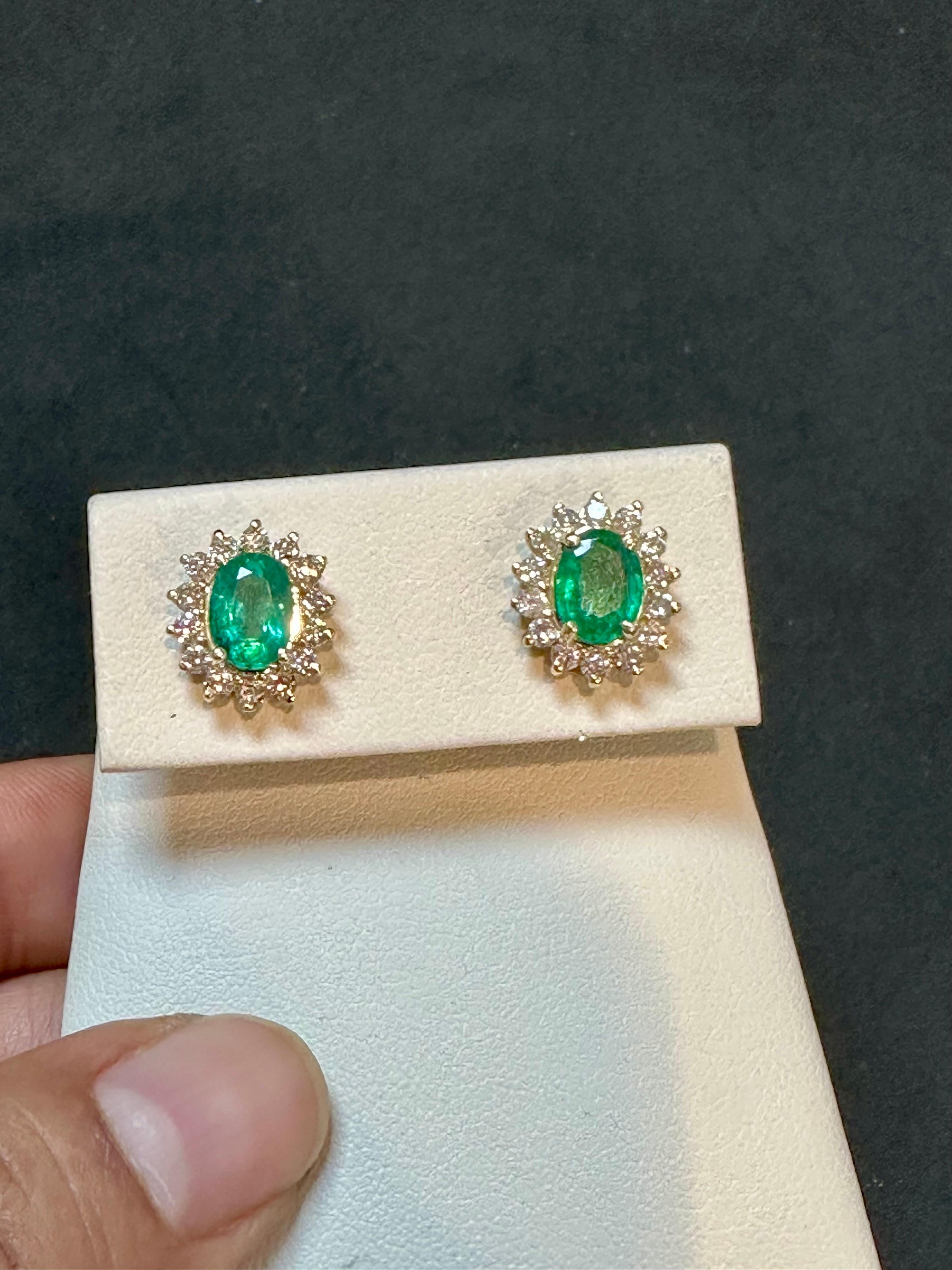 4 Ct Oval Shape Emerald & 1.5 Ct Diamond Post Back Earrings 14 Karat Yellow Gold For Sale 7