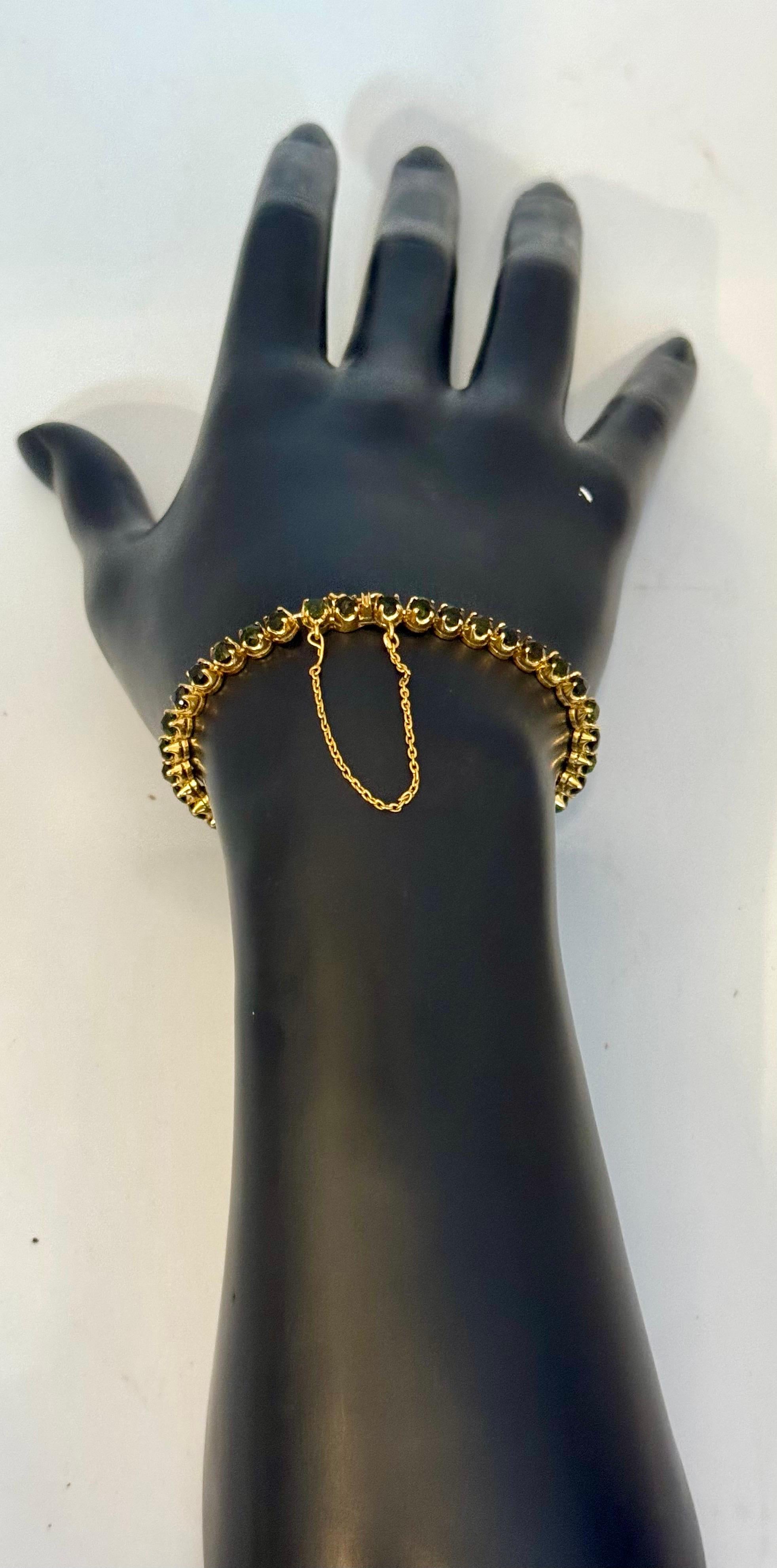 4 Ct  Forma Redonda Turmalina Verde Pulsera de Tenis de Cóctel Oro Amarillo de 14 Kt 7