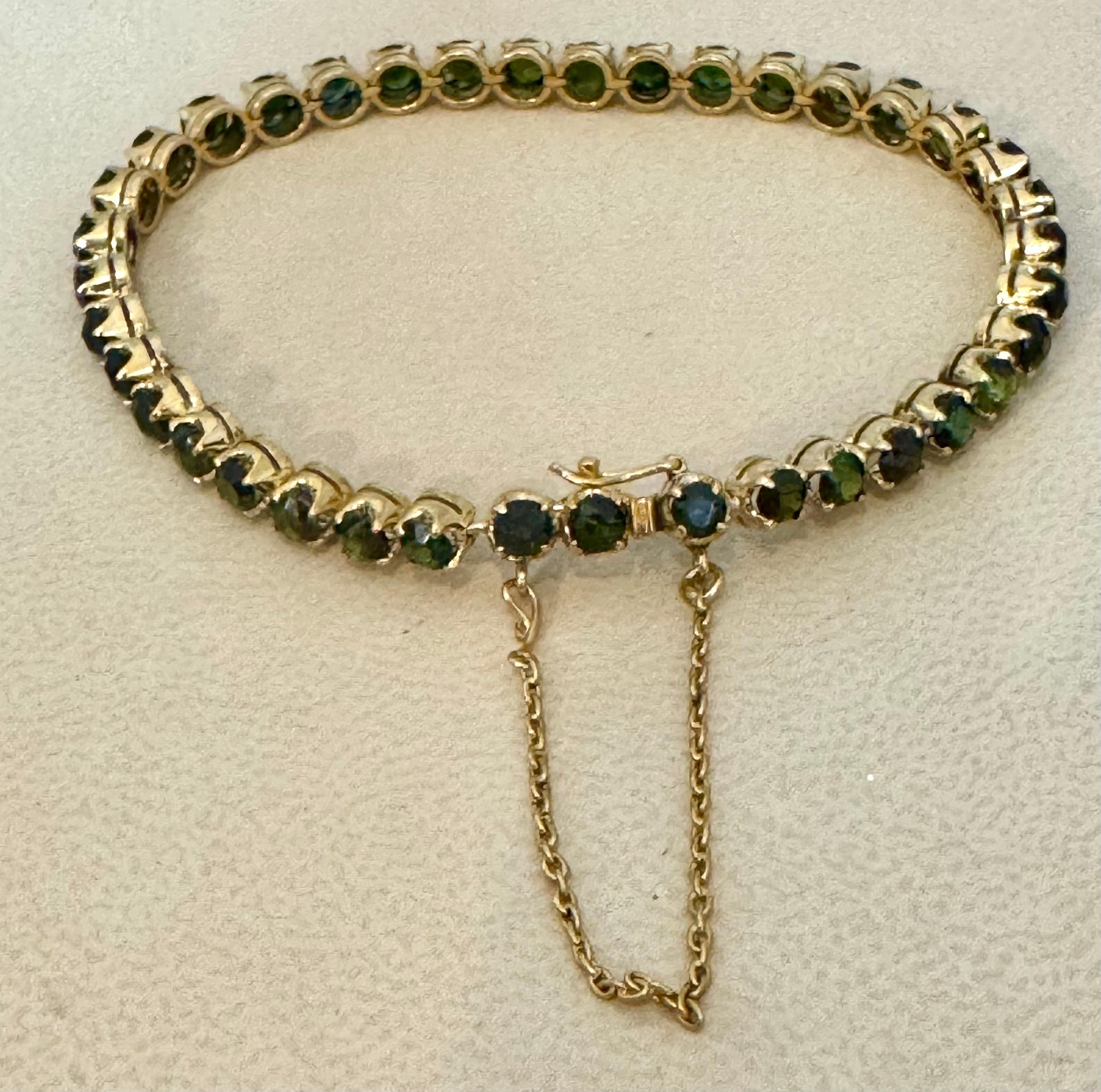 4 Ct  Forma Redonda Turmalina Verde Pulsera de Tenis de Cóctel Oro Amarillo de 14 Kt 7
