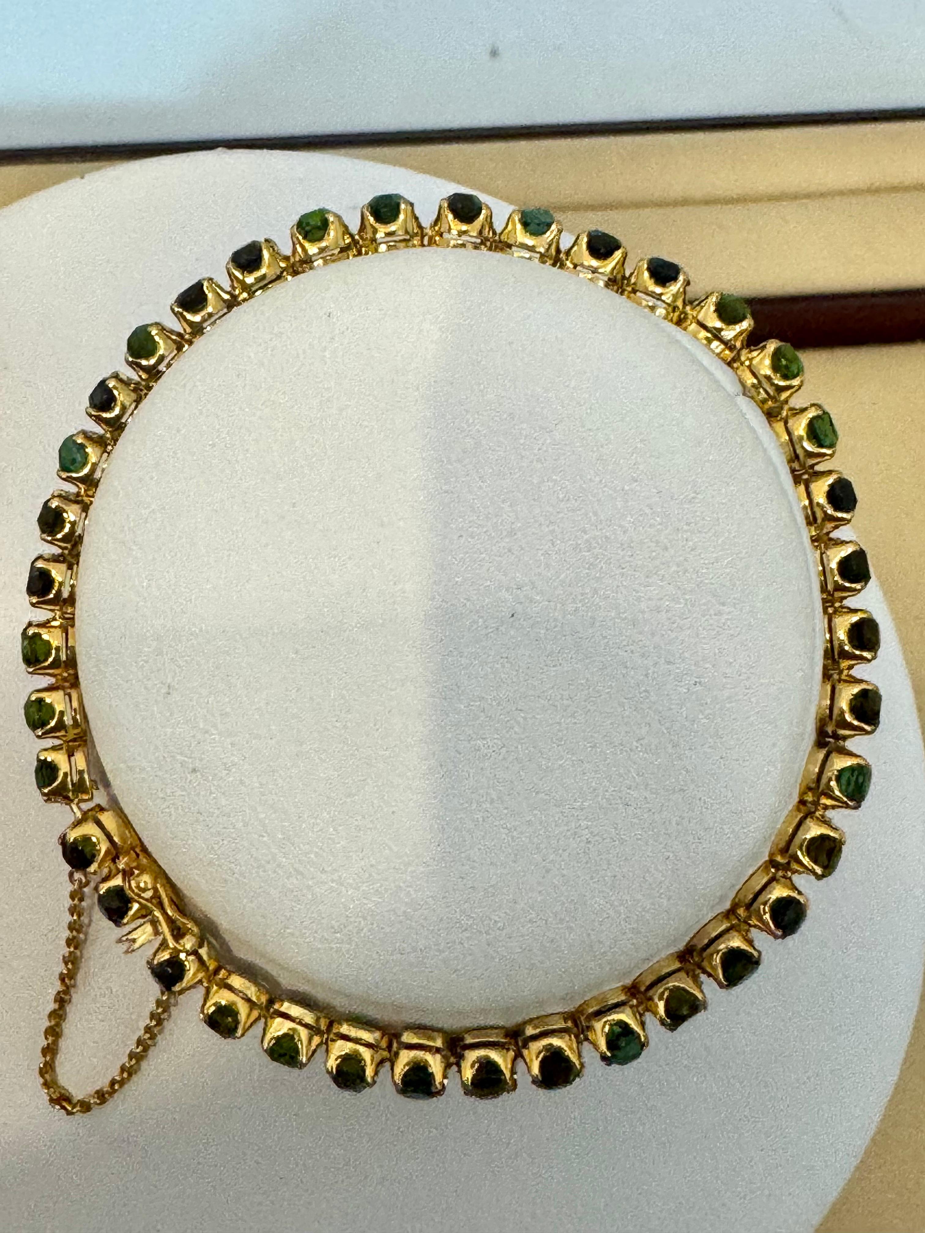 4 Ct  Forma Redonda Turmalina Verde Pulsera de Tenis de Cóctel Oro Amarillo de 14 Kt 7