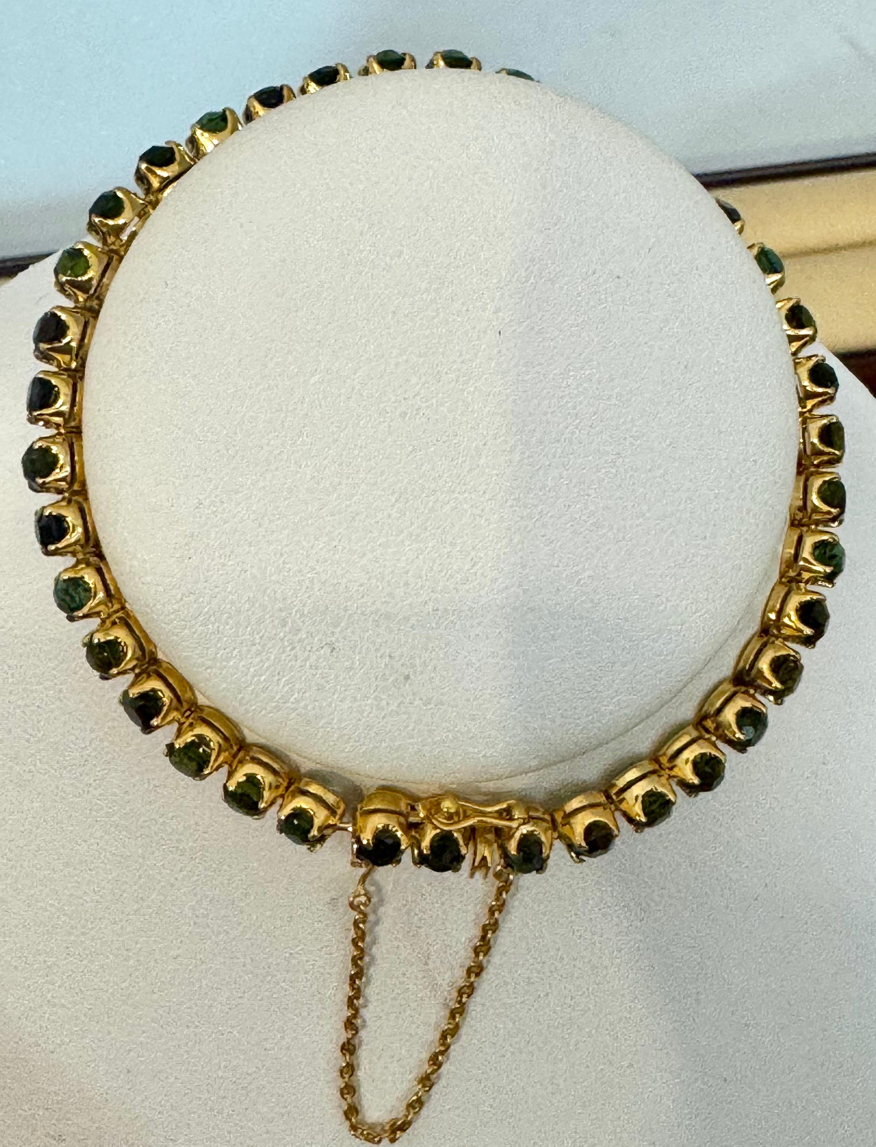 4 Ct  Forma Redonda Turmalina Verde Pulsera de Tenis de Cóctel Oro Amarillo de 14 Kt 7