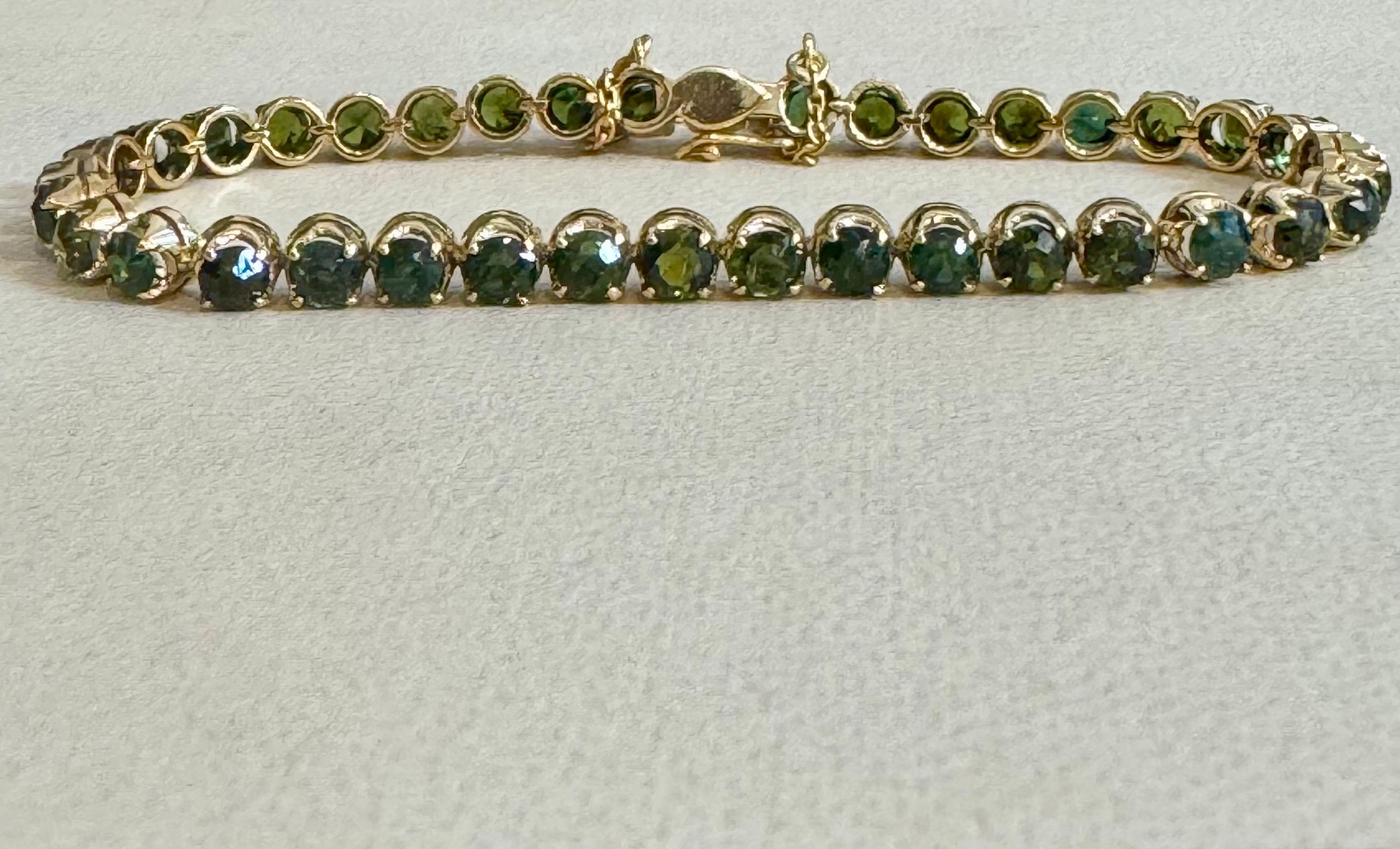 4 Ct  Forma Redonda Turmalina Verde Pulsera de Tenis de Cóctel Oro Amarillo de 14 Kt 7