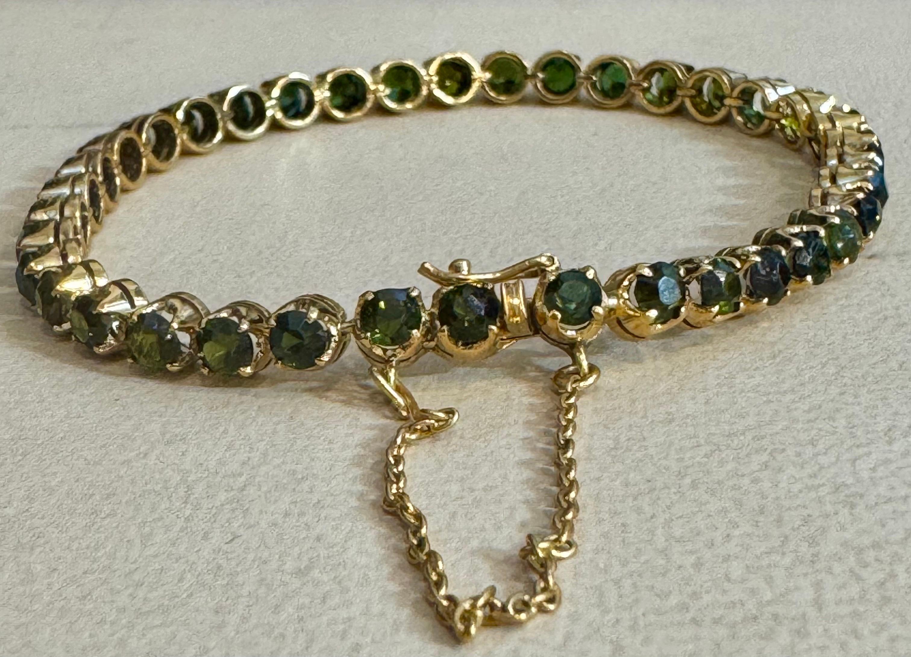 4 Ct  Forma Redonda Turmalina Verde Pulsera de Tenis de Cóctel Oro Amarillo de 14 Kt 7