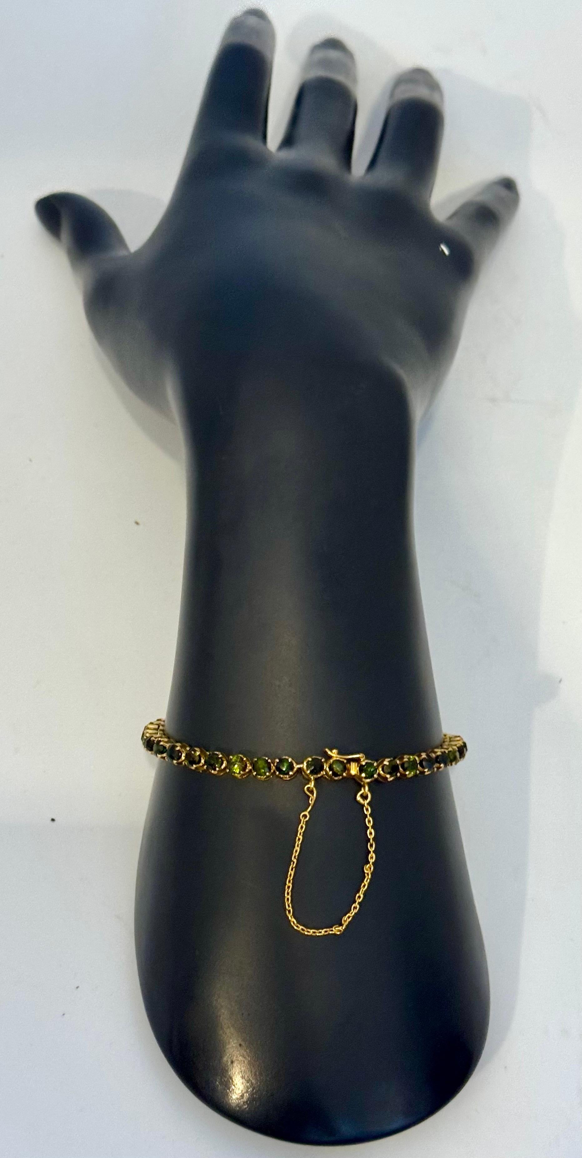 De las mujeres 4 Ct  Forma Redonda Turmalina Verde Pulsera de Tenis de Cóctel Oro Amarillo de 14 Kt 7