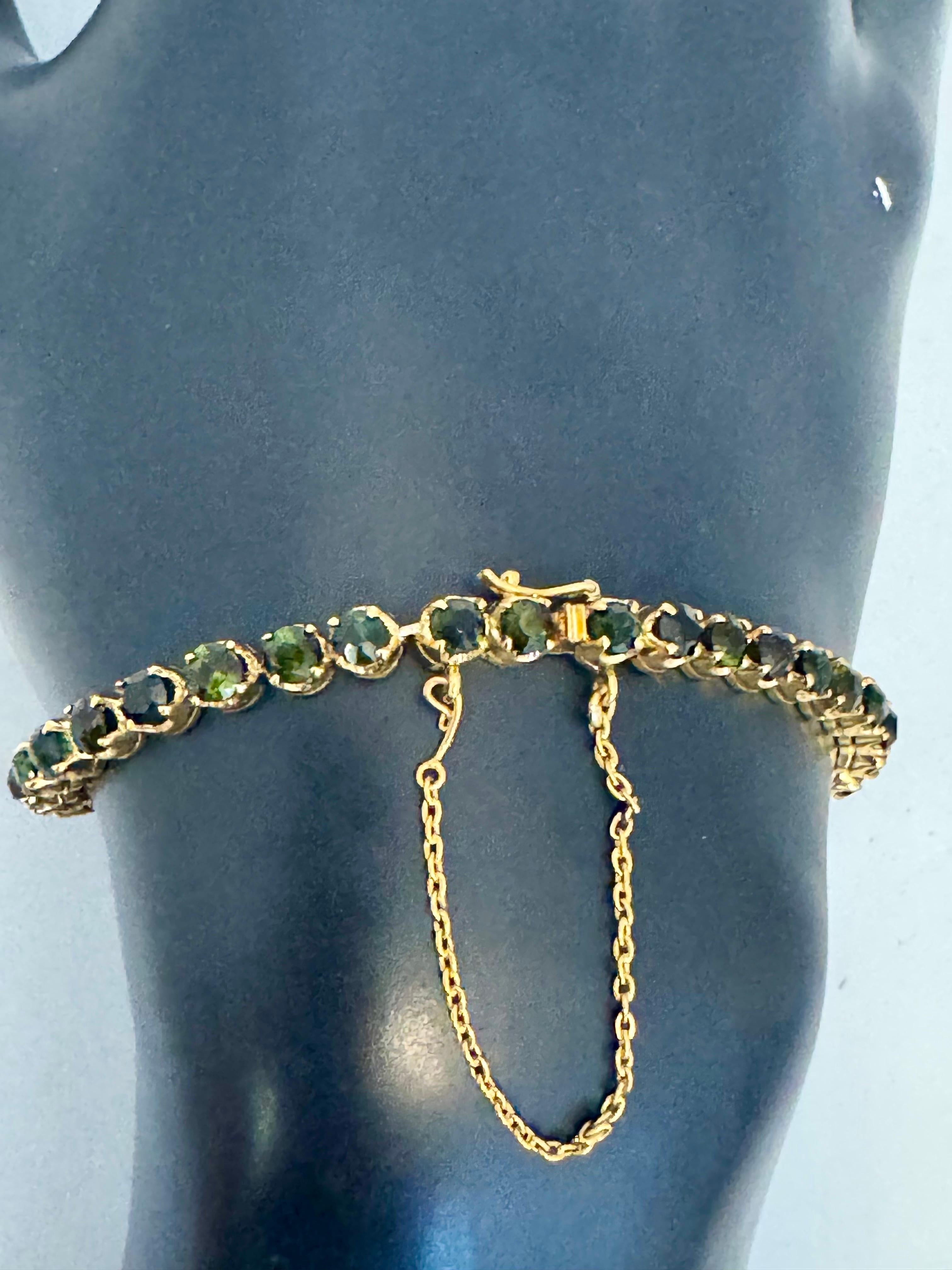 4 Ct  Forma Redonda Turmalina Verde Pulsera de Tenis de Cóctel Oro Amarillo de 14 Kt 7