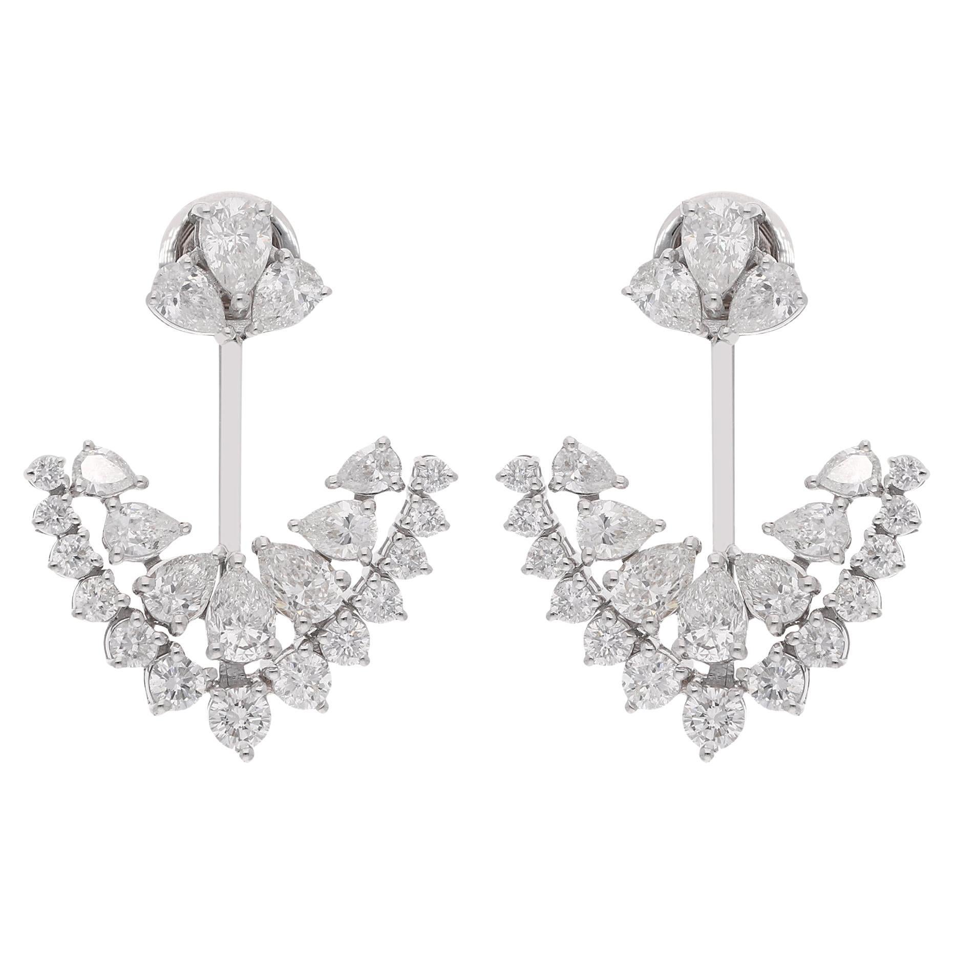 4 Ct SI Clarity HI Color Pear Round Diamond Jacket Earrings 18 Karat White Gold