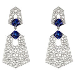 4 Karat t.w. Sechseckiger Ohrring mit blauem blauen Saphir und Diamanten aus 18 Karat Gold