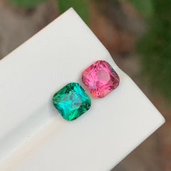 Coppia di tormaline invertite verde-bluastro e rosa shocking, 4 carati, pietre preziose per gioielli, 7 mm