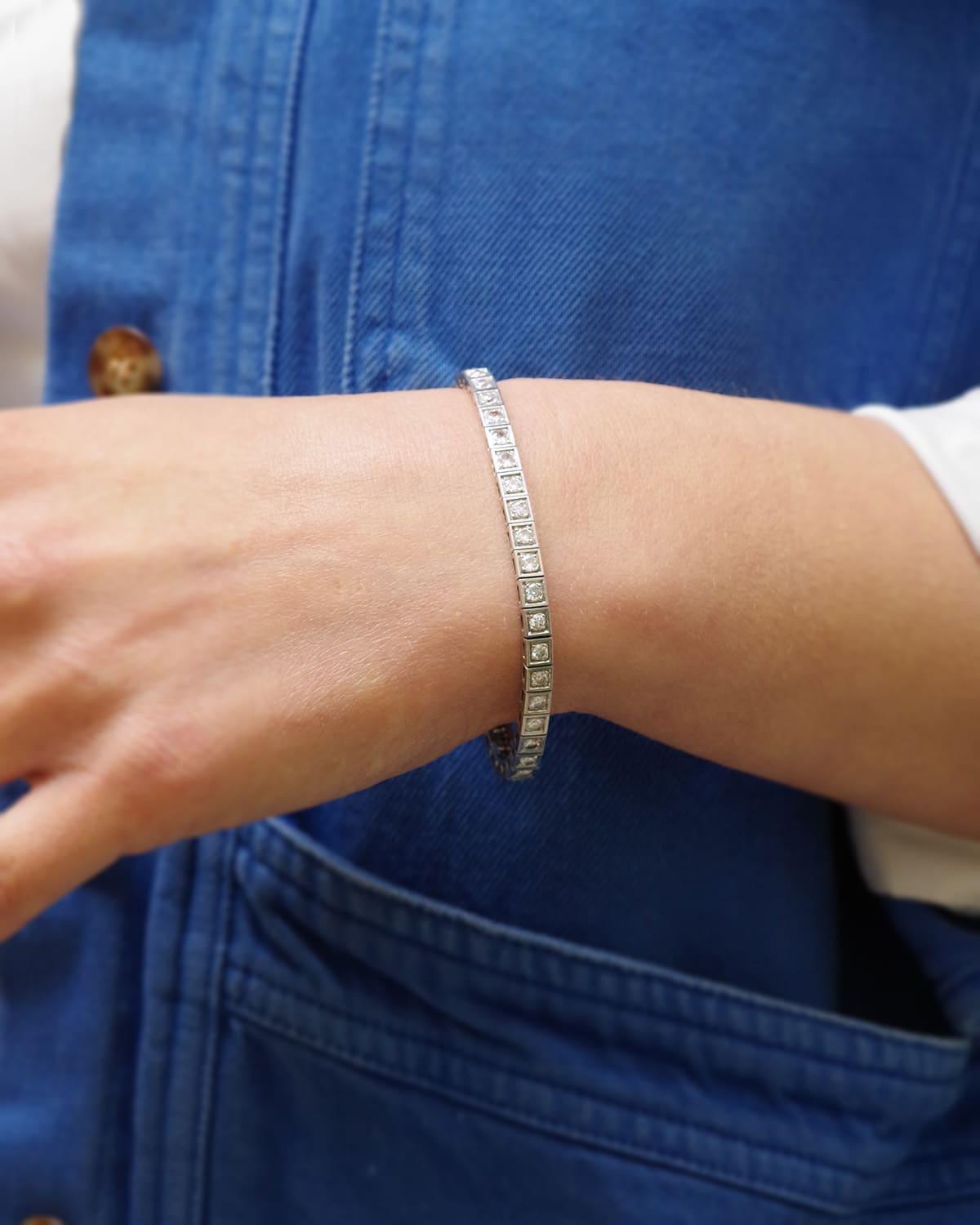 Pulsera tenis diamantes 4 cts, Art deco, época eduardiana, francesa en Bueno estado para la venta en PARIS, FR