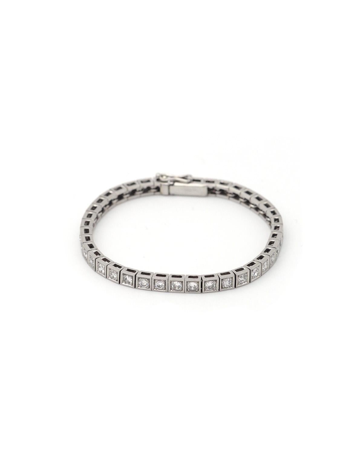 Pulsera tenis diamantes 4 cts, Art deco, época eduardiana, francesa en venta 2