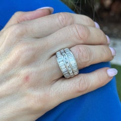 4 CTW Baguette Diamond Three Row Platinum Wide Wedding Band Ring