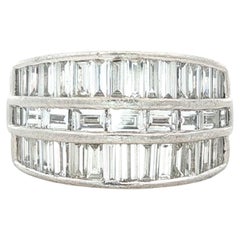 4 CTW Baguette Diamond Three Row Platinum Wide Wedding Band Ring