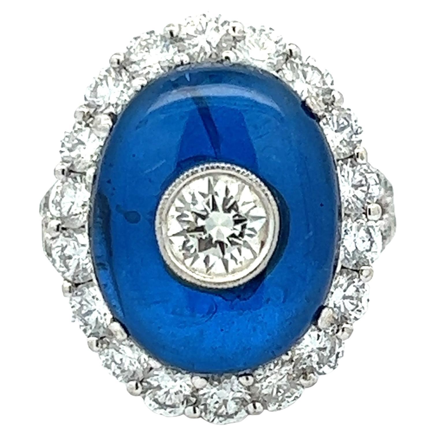 4 CTW Bezel Set Diamond Blue Spinel 14 Karat White Gold Vintage Cocktail Ring For Sale