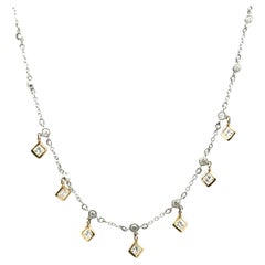 4 CTW Diamond By The Yard Dangle 14 Karat Two Tone Gold Necklace (Collier en or bicolore avec des diamants de 4 CTW)