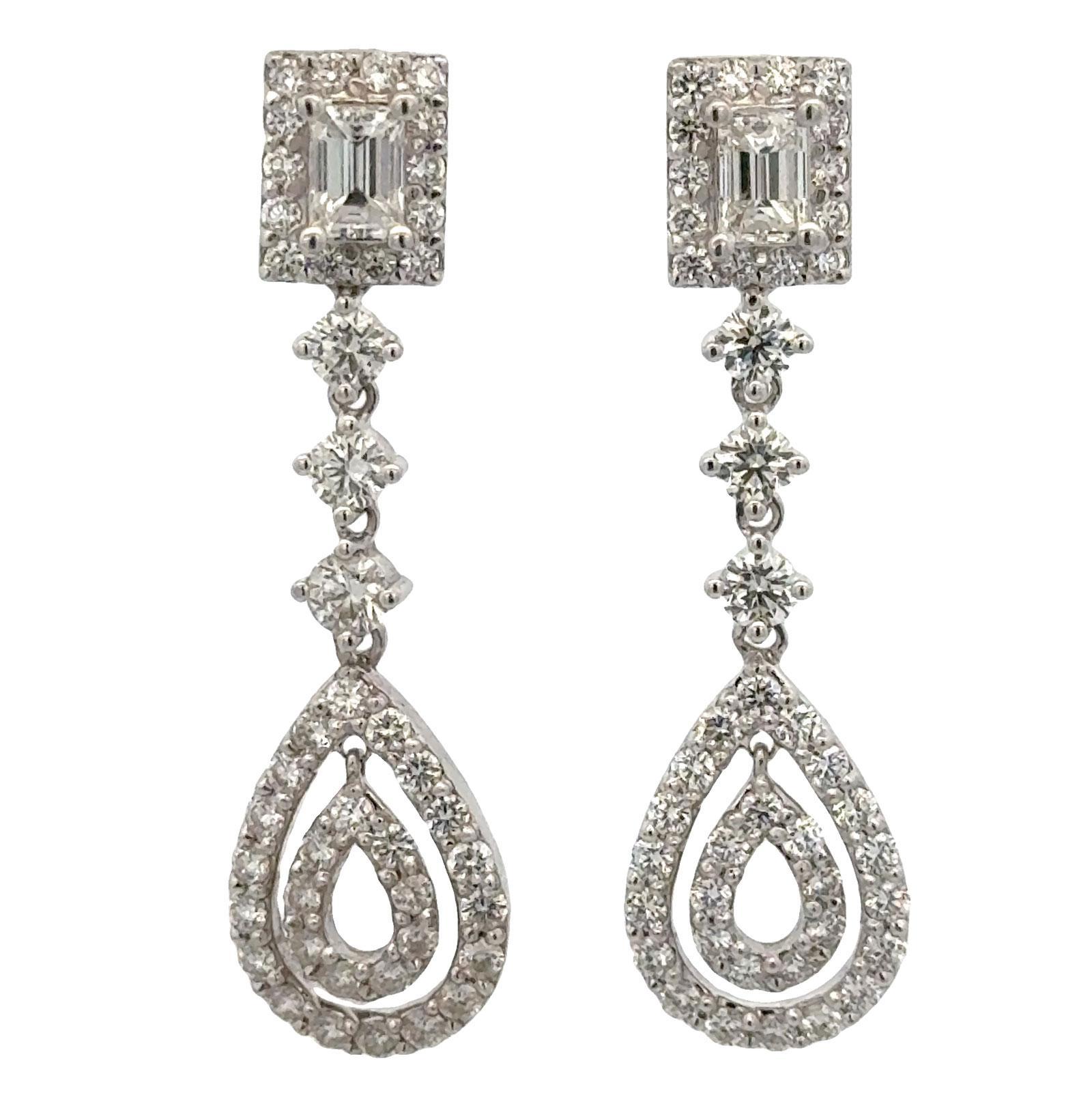 Donna Orecchini a goccia con diamante 4 CTW in oro bianco 14 carati con chiusura a vite in vendita