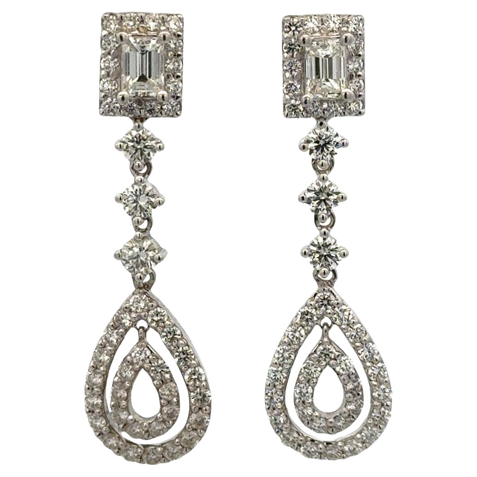 4 CTW Diamond Dangle Drop 14 Karat White Gold Screw Back Earrings
