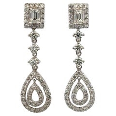 4 CTW Diamond Dangle Drop 14 Karat White Gold Screw Back Earrings