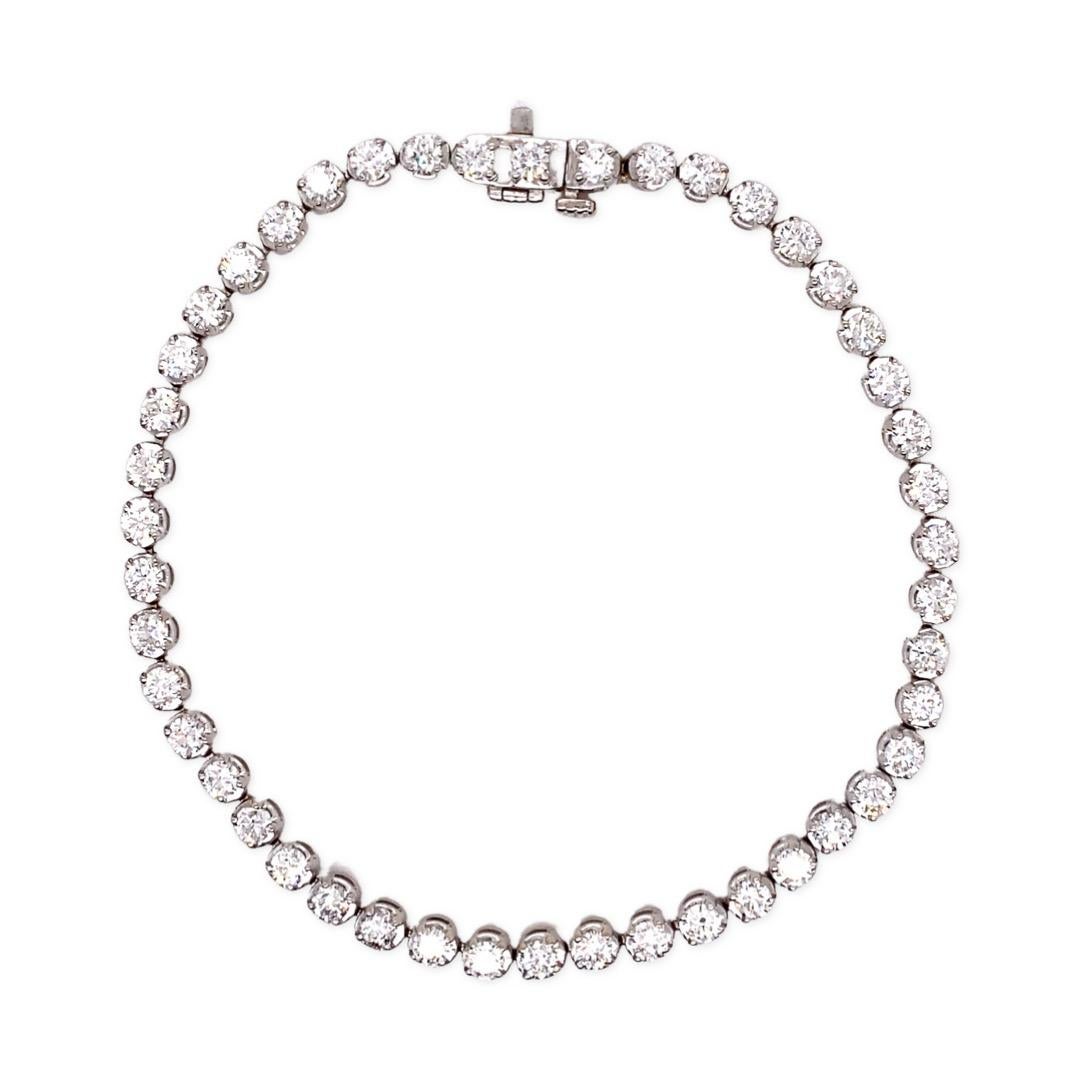 Bracelet tennis en or blanc 14 carats avec diamants ronds brillants de 4 carats 5